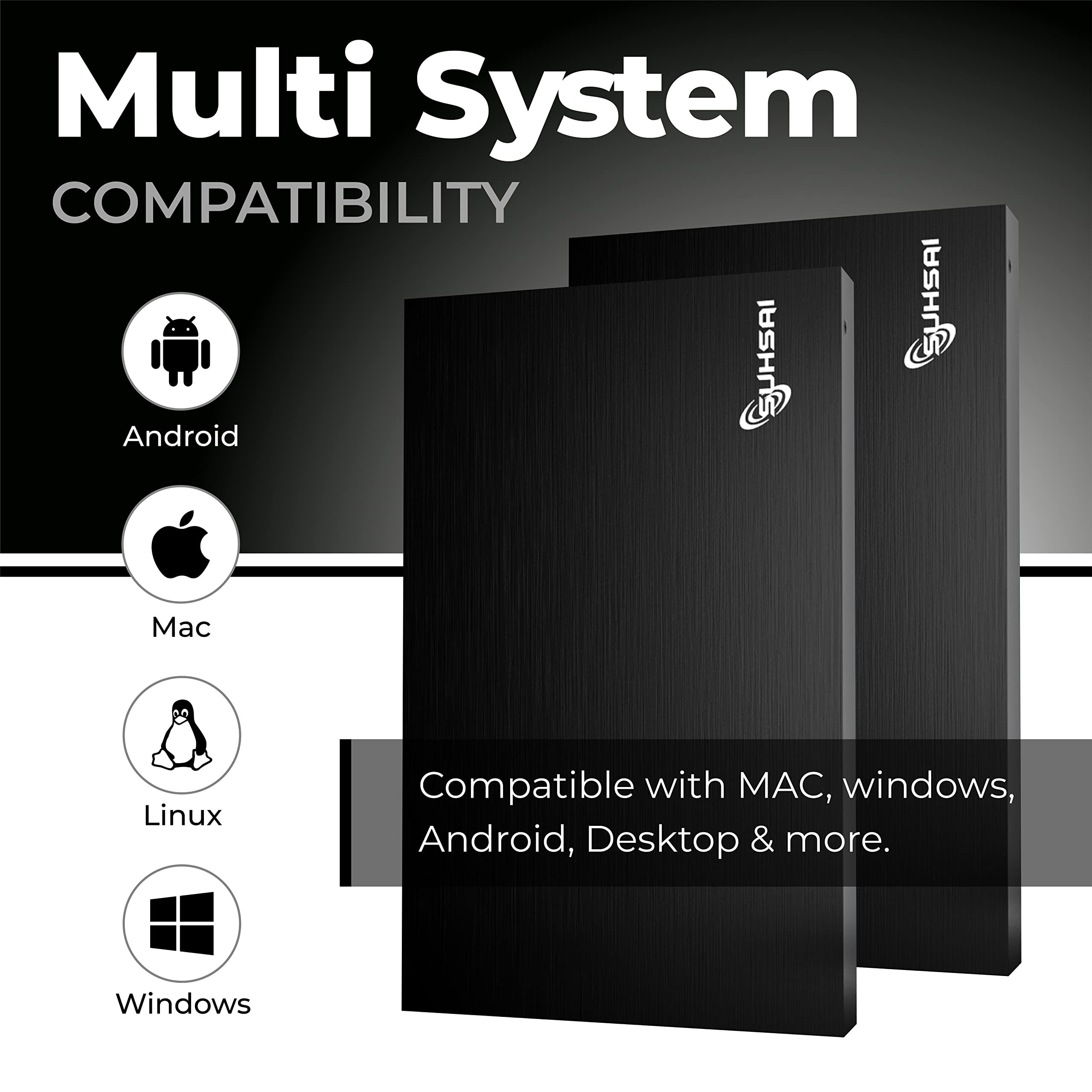 Suhsai 500GB Portable External Hard Drive - USB 3.0 Ultra Slim HDD for PC, Mac, Laptop, PS4, Xbox | Fast Data Backup & Storage | Perfect for Gaming, Work, Travel (Black)