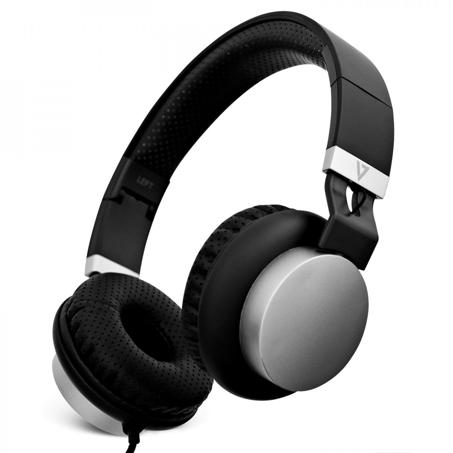 V7 HA601-3NP Foldable Lightweight Headphones with Built-in Mic & Volume Control - Compatible with iPhone, iPad, Smartphones, Tablets, PC & Laptops - Perfect for Gaming, Online Classes & Remote Work (Black/Silver)