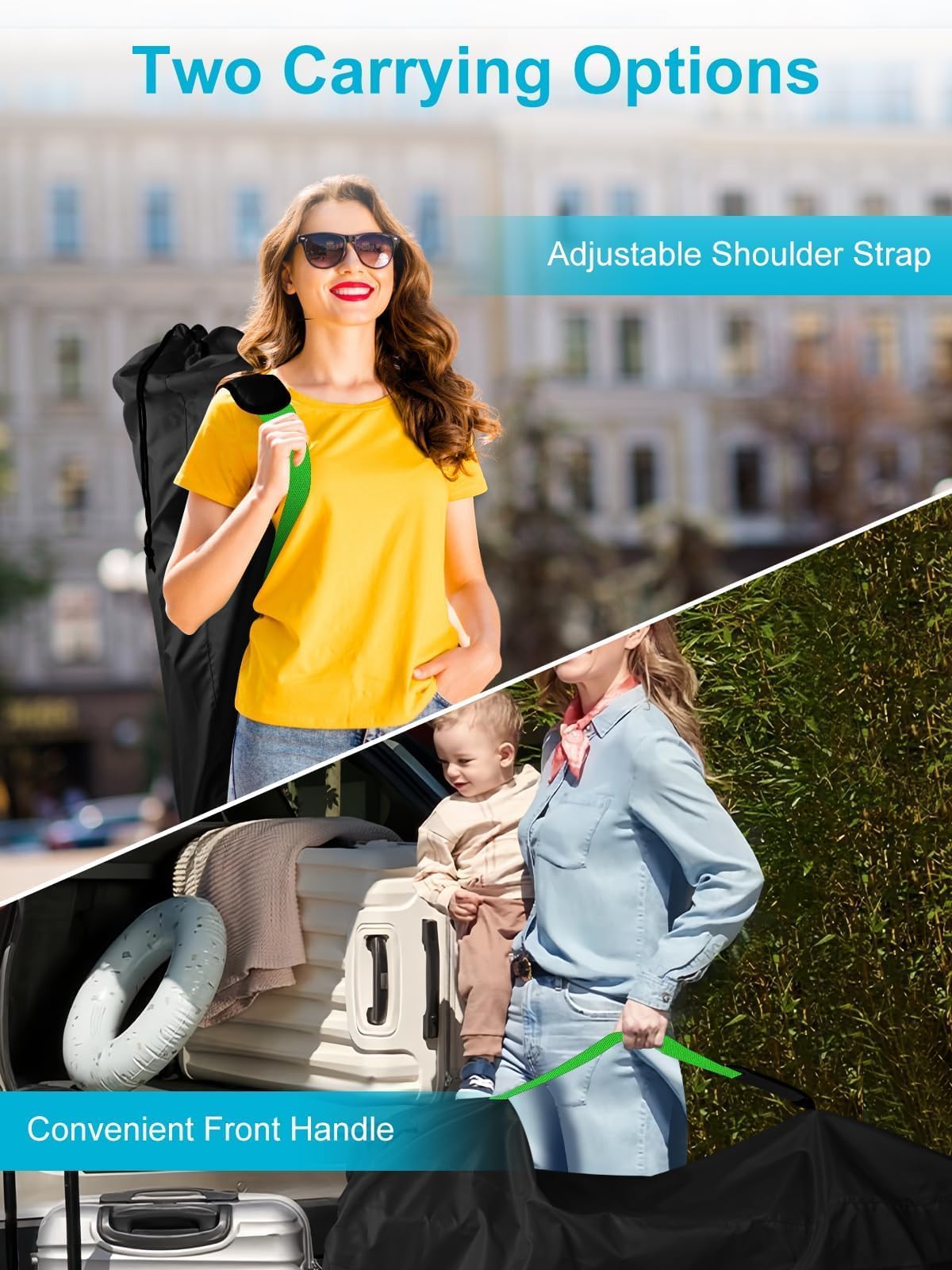 **Airplane Gate Check Bag for Umbrella Strollers - Lightweight & Durable Travel Stroller Cover with Shoulder Straps - Fits Most Single & Double Strollers - Essential Baby Travel Accessory for Airports & Family Trips (Black)**