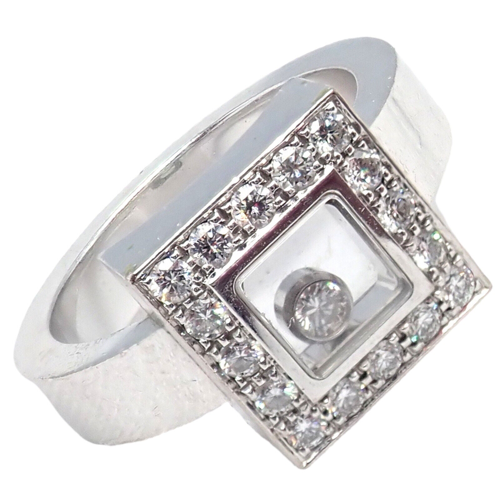 Authentic Chopard 18k White Gold Happy Diamond Ring Size 5.75 - Luxury Jewelry for Weddings, Anniversaries & Special Occasions