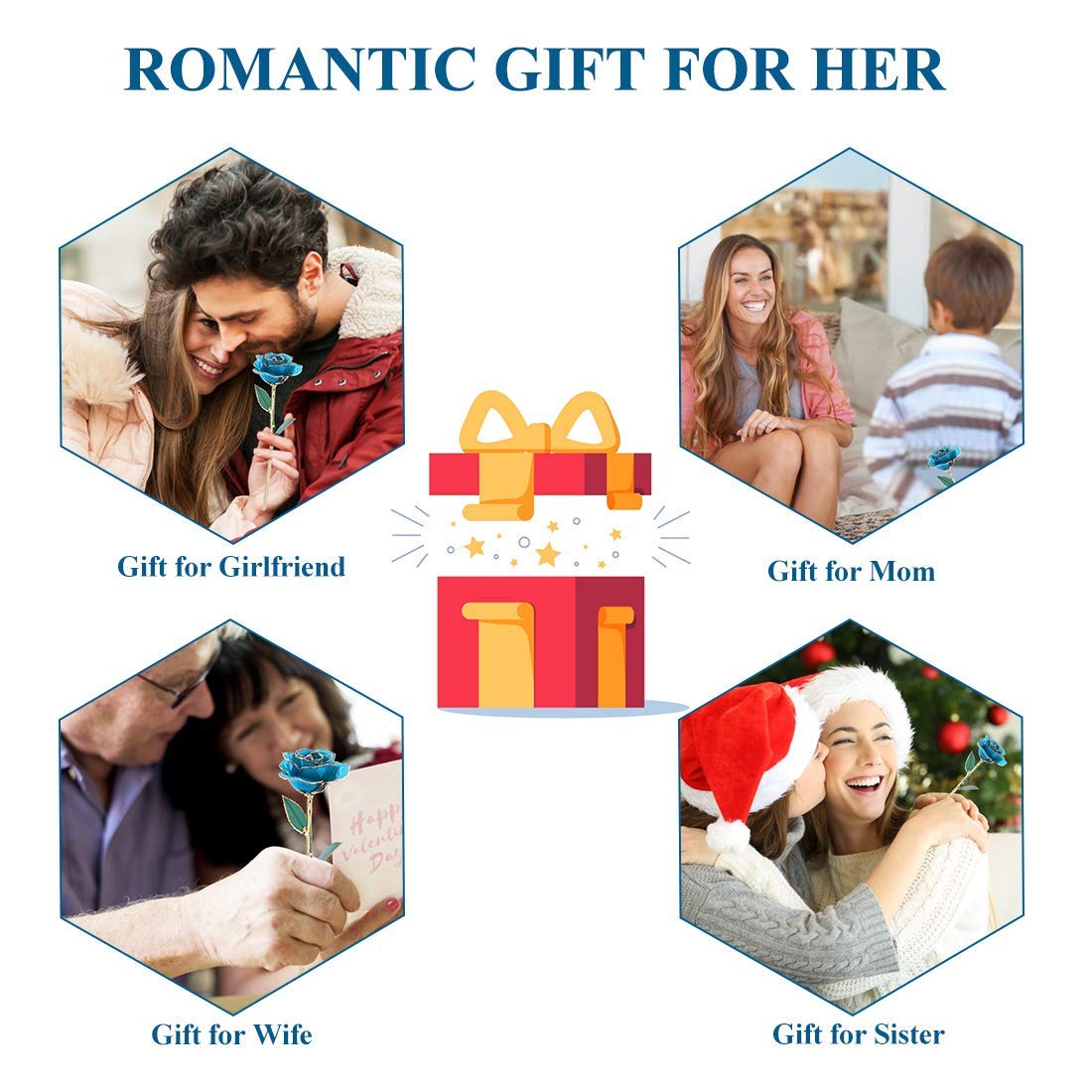 24K Gold Plated Blue Rose Eternal Flower - Real Preserved Rose with Stand, Romantic Gift for Wife, Girlfriend, Friend - Perfect for Anniversaries, Valentine's Day & Home Decor (Blue)