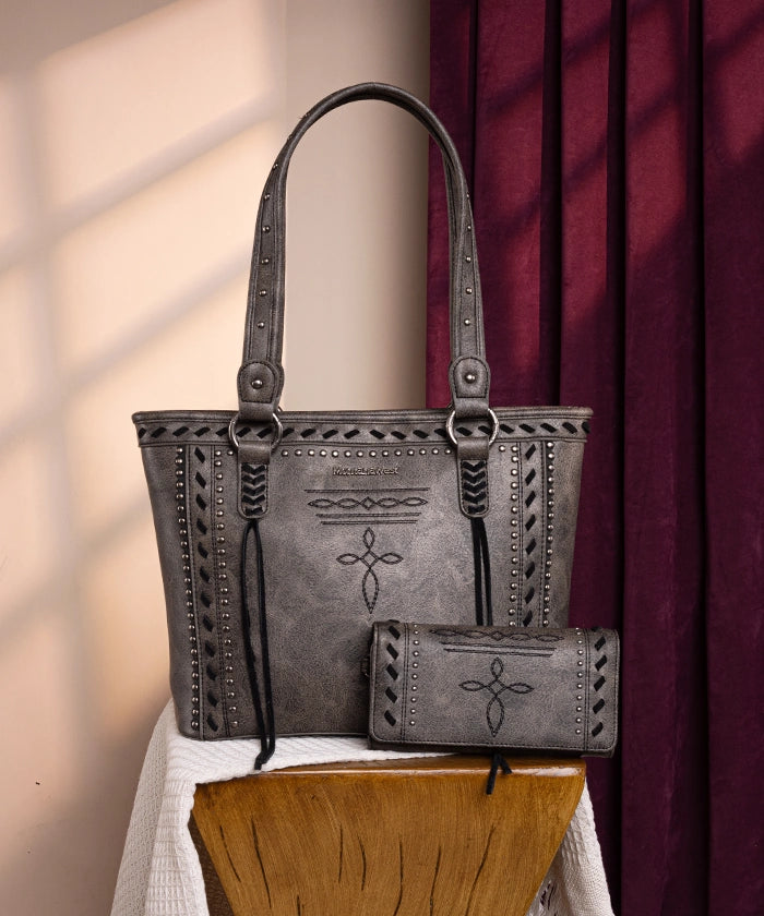 Montana West Diamond Cross Stitch Concealed Carry Tote Bag for Women - Stylish CCW Purse with Hidden Gun Pocket for Everyday Carry & Self Defense