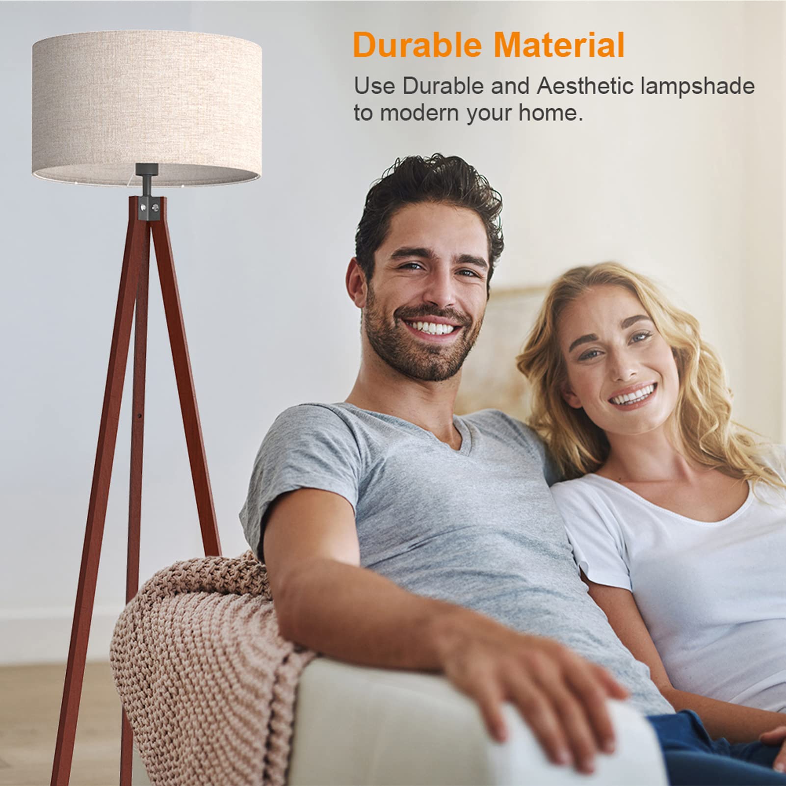 LEPOWER Wood Floor Lamp Brown and Tripod Floor Lamp Walnut - 2-Pack Modern Floor Lamps for Living Room, Bedroom, or Office Lighting Decor