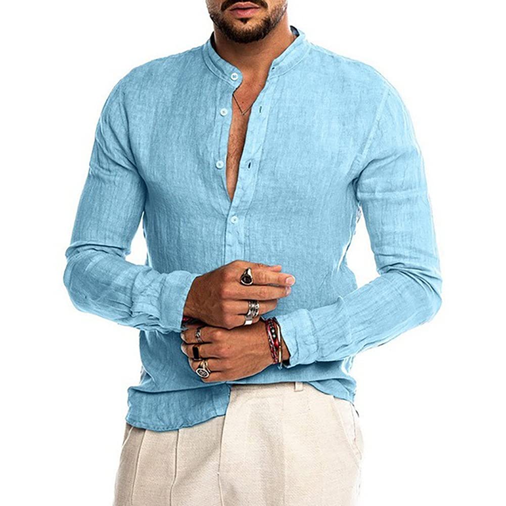 MGGSNDI Men's Casual Long Sleeve Stand Collar Office Shirt for Autumn - Perfect for Business Casual, Work & Formal Occasions