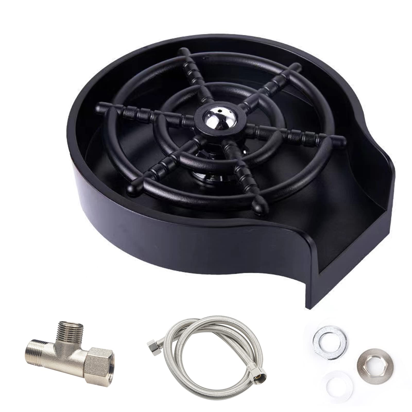 Premium Glass Rinser & Bottle Washer for Kitchen Sink - Automatic Flushing Device, Bar Glass Cleaner - Black | Essential Kitchen Sink Accessory for Home Bars, Restaurants & Dishwashing Stations