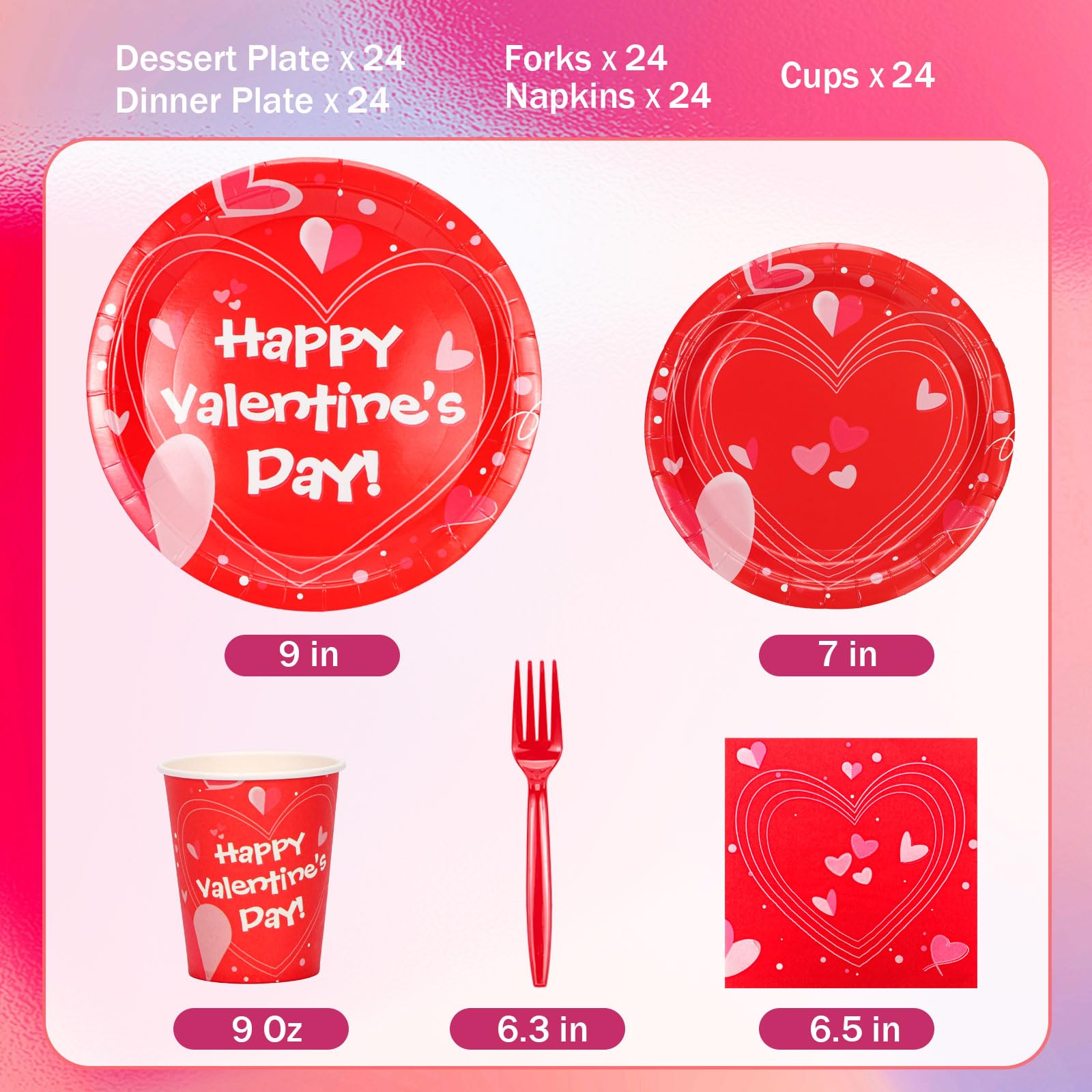 Valentine's Day Party Supplies Set - 24 Pcs Disposable Plates, Cups, Napkins & Forks for Valentine's Day, Engagement, Anniversary Celebrations - Perfect for Romantic Dinners, Couple Parties & Special Occasions