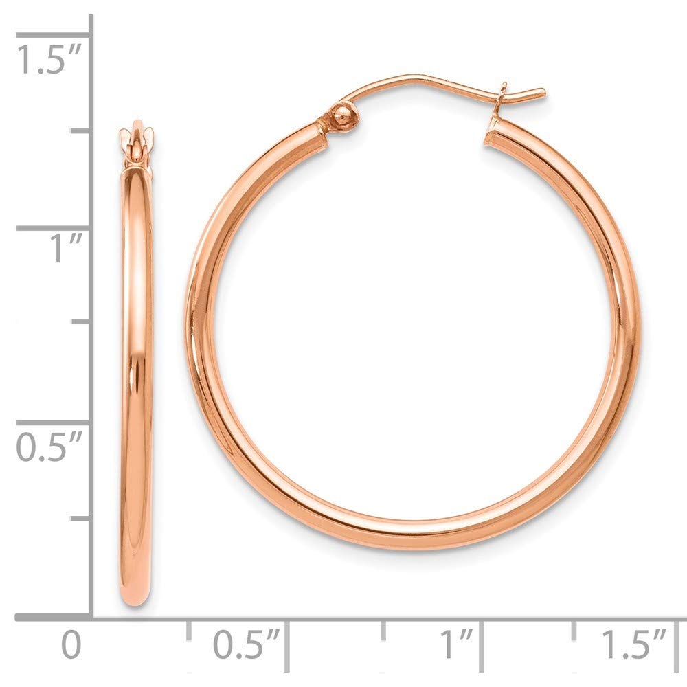 14K Rose Gold 2mm Polished Hoop Earrings for Women - 30mm Length Dainty Everyday Jewelry - Perfect for Gifts, Date Nights & Special Occasions