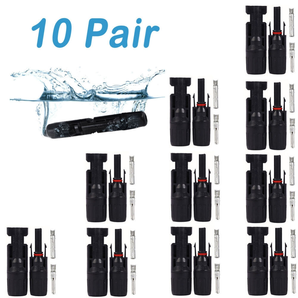 10 Pairs 30A Solar Panel Connectors - IP67 Waterproof PV Cable with Male & Female Line Plug Sockets for Solar Power Systems, RV, Marine & Off-Grid Applications