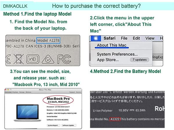 DMKAOLLK A1322 Replacement Battery for MacBook Pro 13-inch (Mid 2009, Mid 2010, Early 2011, Mid 2012) - 10.95V 63.5Wh Laptop Battery Compatible with MacBook Pro A1278 - Perfect for Work, Study & Travel