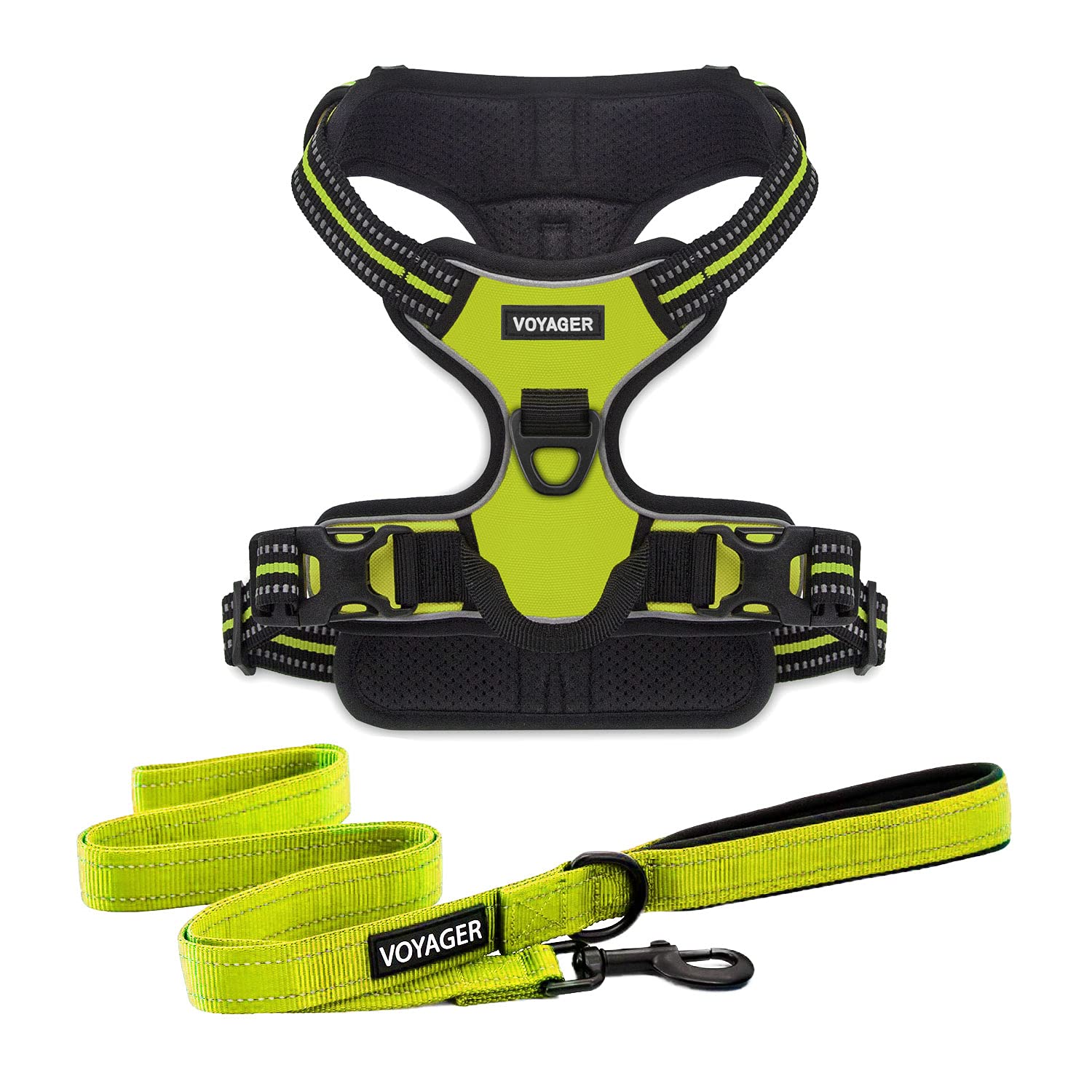No-Pull Dog Harness with Dual Leash Attachment & 3M Reflective Strips - Adjustable Soft Yet Strong Pet Vest for Medium & Large Dogs - Harness & Leash Set (Lime Green, Size M) - Perfect for Walking, Running & Nighttime Safety