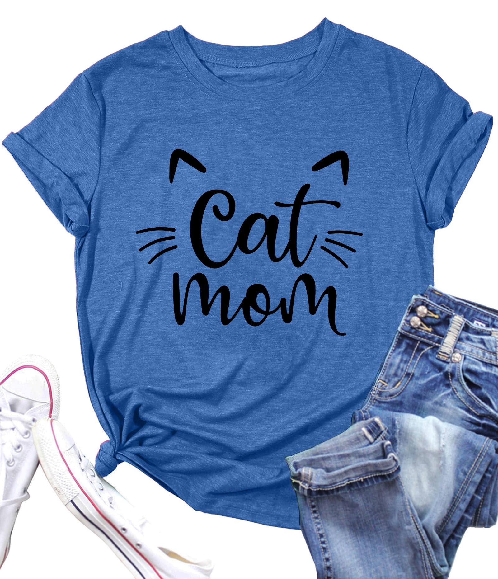 Funny Cat Mom T-Shirts for Women - Cute Cat Lover Graphic Tees - Perfect Gift for Pet Owners - Casual Wear for Cat Cafes, Vet Visits & Cat-Themed Parties