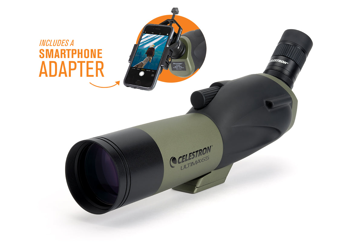 Ultima 18 55x65mm Angled Zoom Spotting Scope with Smartphone Adapter - High Power Magnification for Bird Watching, Hunting & Outdoor Adventures