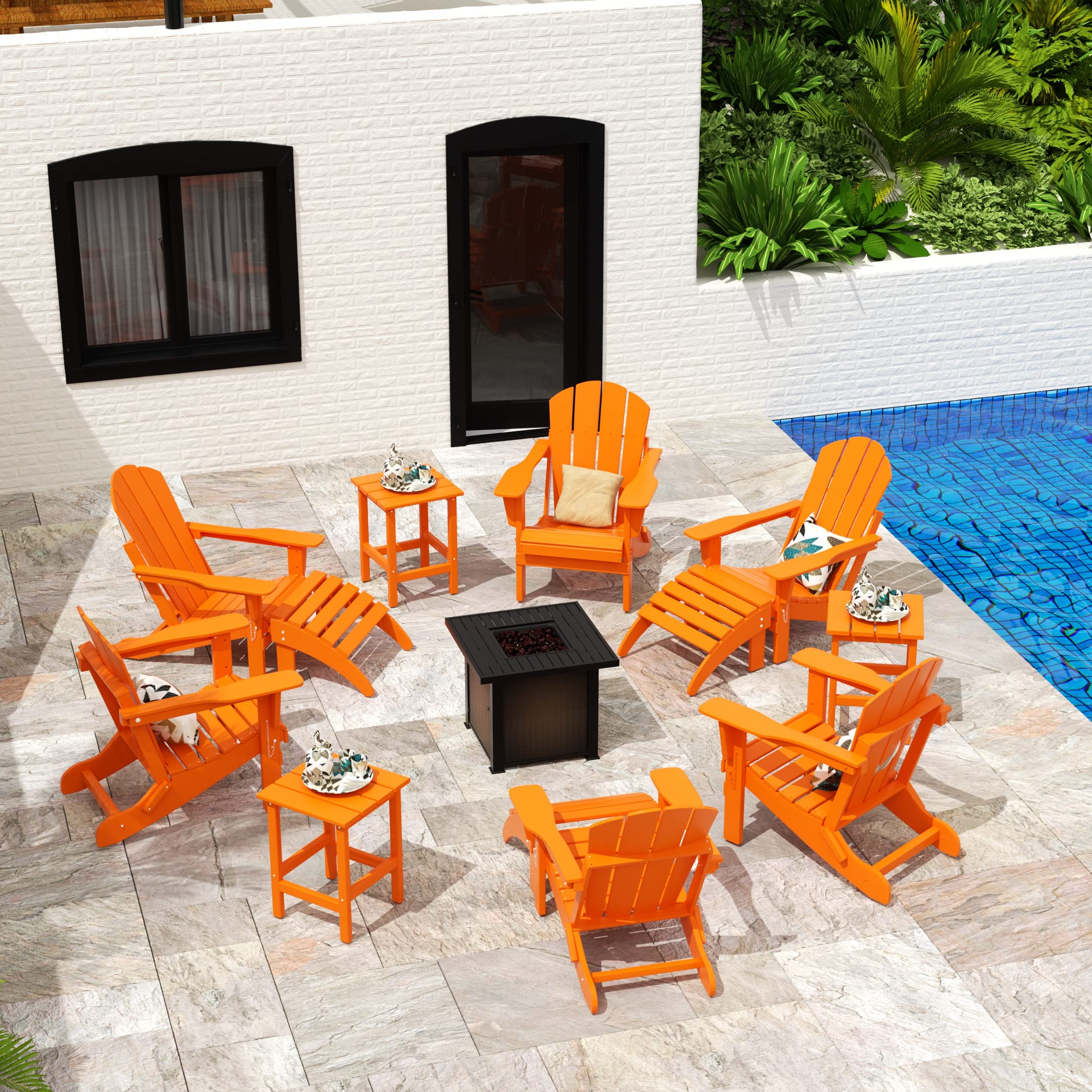WO Home Furniture 2-Piece Adirondack Chair and Side Table Set - Weatherproof & UV Resistant Outdoor Folding Chairs for Lawn, Garden, Patio, Balcony, Campfire - Orange (Perfect for Backyard Relaxation, Poolside Lounging, and Outdoor Entertaining)
