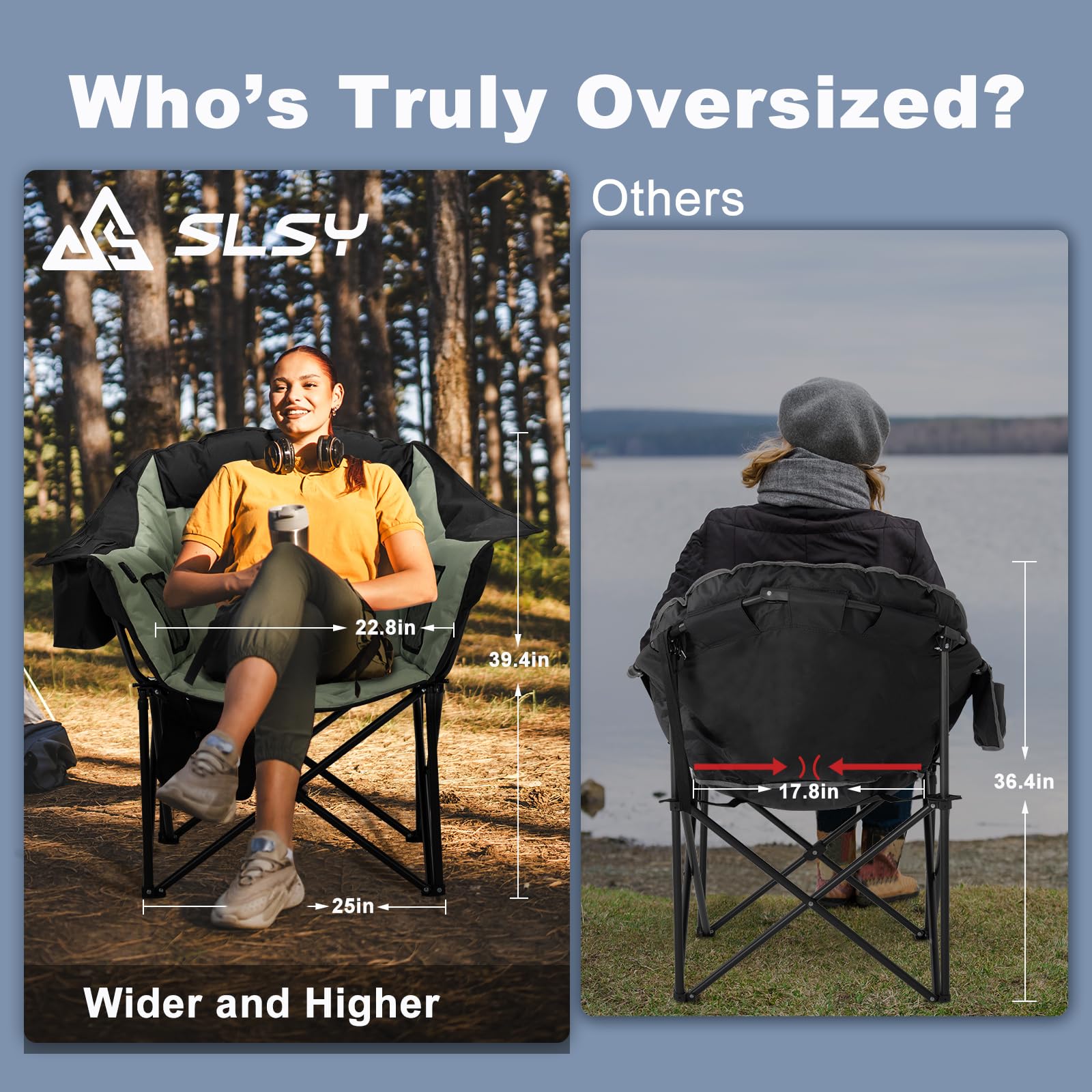 SLSY Oversized Heated Camping Chair - 500 lbs Weight Capacity, Portable Folding Heated Seat for Outdoor Sports, Camping, Picnics & Patio Use - Perfect for Winter Camping, Backyard Relaxation & Cold Weather Activities