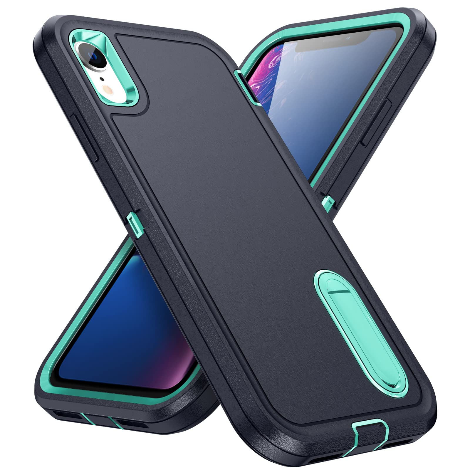 AFARER iPhone Xr Case with Kickstand - Military Grade Shockproof & 3-Layer Heavy Duty Drop Protection | Dustproof Phone Cover for iPhone Xr (Light Blue) - Perfect for Outdoor Activities, Travel & Daily Use