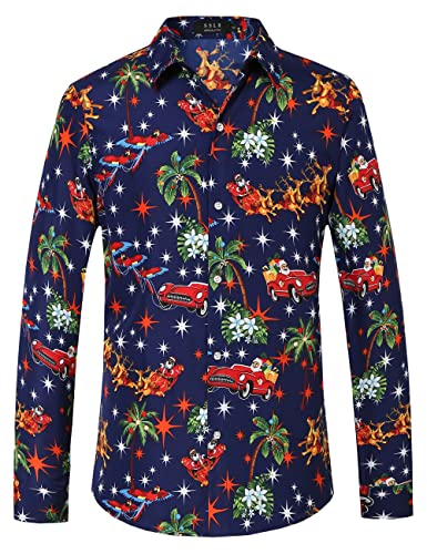 Men's Christmas Santa Claus Button Down Long Sleeve Shirt - Festive Holiday Party Outfit for Office, Family Gatherings & Ugly Sweater Contests