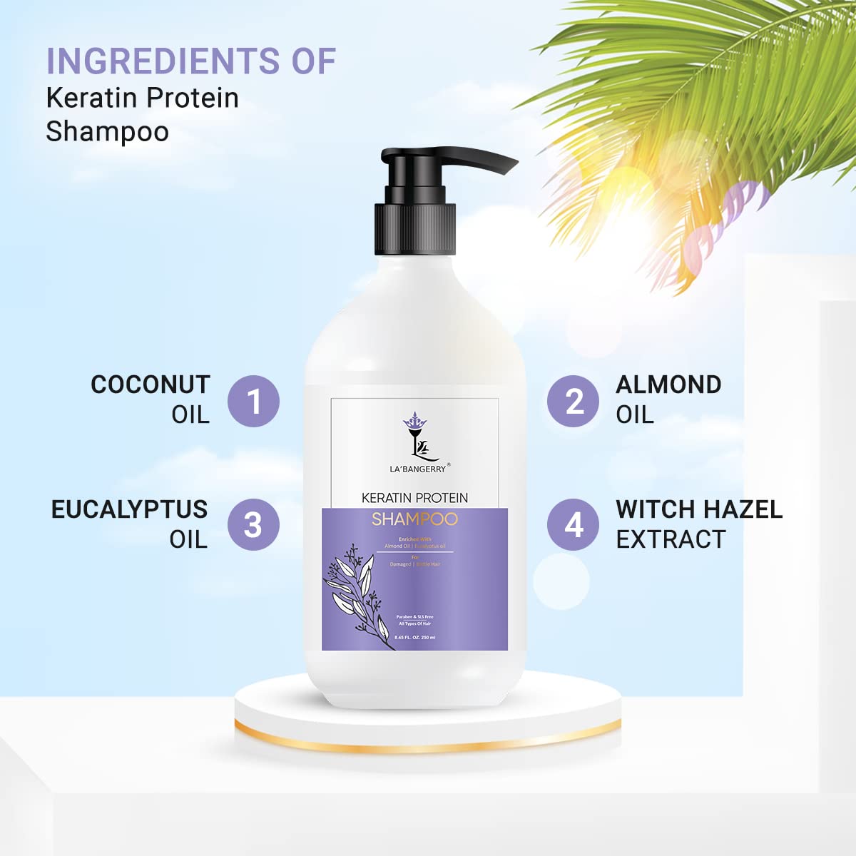 LA'BANGERRY Keratin Protein Shampoo with Almond Oil & Argan Oil - Hydrating & Frizz Control for Dry Hair - Men & Women - 250ml | Perfect for Damaged, Curly & Color-Treated Hair at Home or Salon