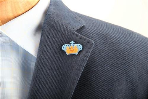 Premium Crown Lapel Pin - Elegant Dickie Blue & Tiqui Orange Design - Perfect for Suits, Blazers, and Formal Events