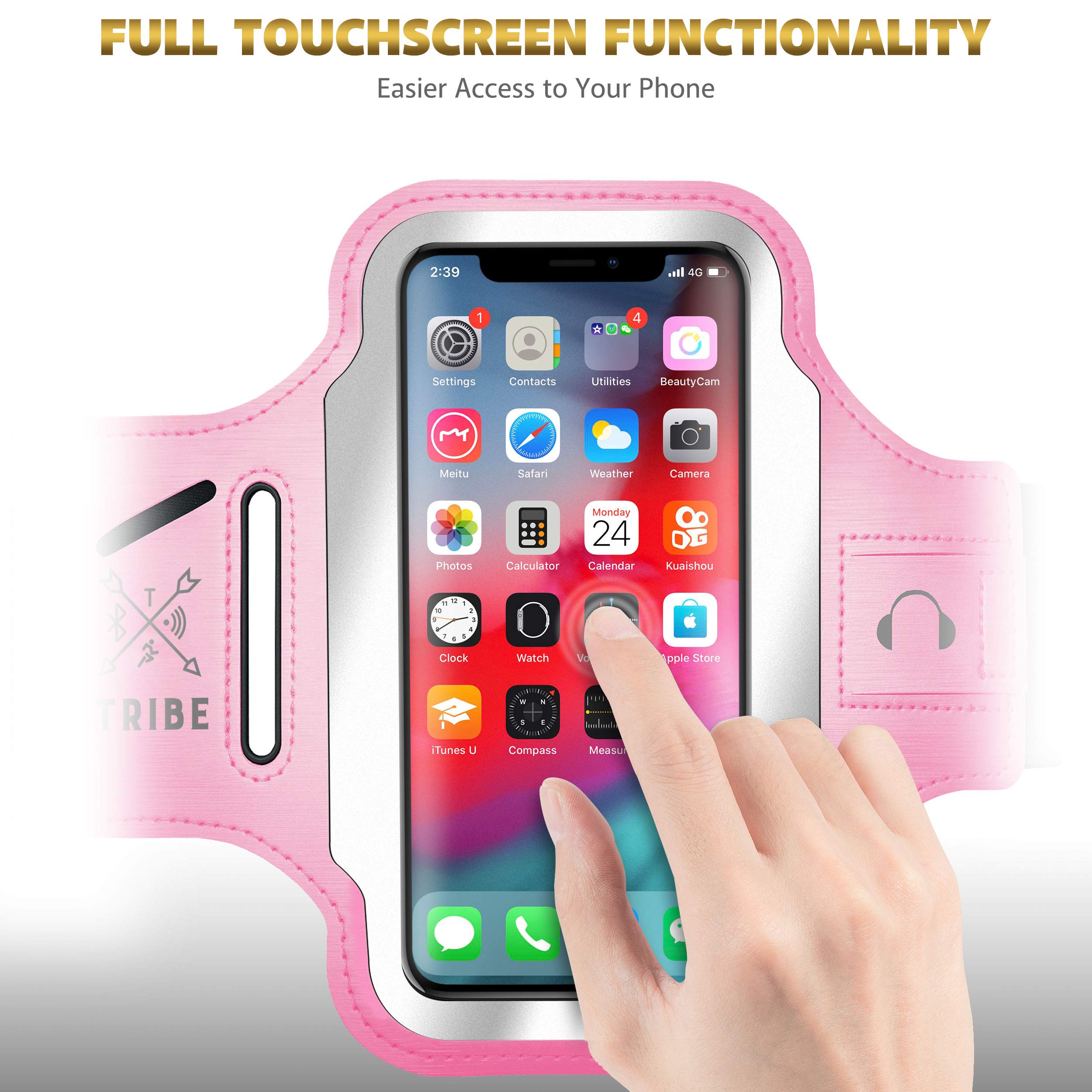 TRIBE Running Phone Holder Armband for iPhone & Galaxy - Adjustable Sports Armband for Women & Men - Perfect for Running, Jogging, Walking & Gym Workouts - Fits All Smartphones with CC/Key Pocket - Stay Active & Connected During Outdoor Activities, Fitness Training & Daily Exercise