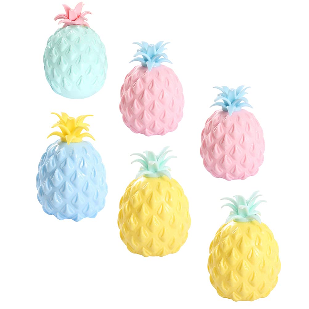 Amosfun 6-Pack Pineapple Stress Relief Squeeze Toys - Slow Rising Scented Foam Sensory Toys for Kids & Adults, Fun Novelty Gift for Anxiety Relief (Random Colors) - Perfect for Office, Classroom & Home Relaxation