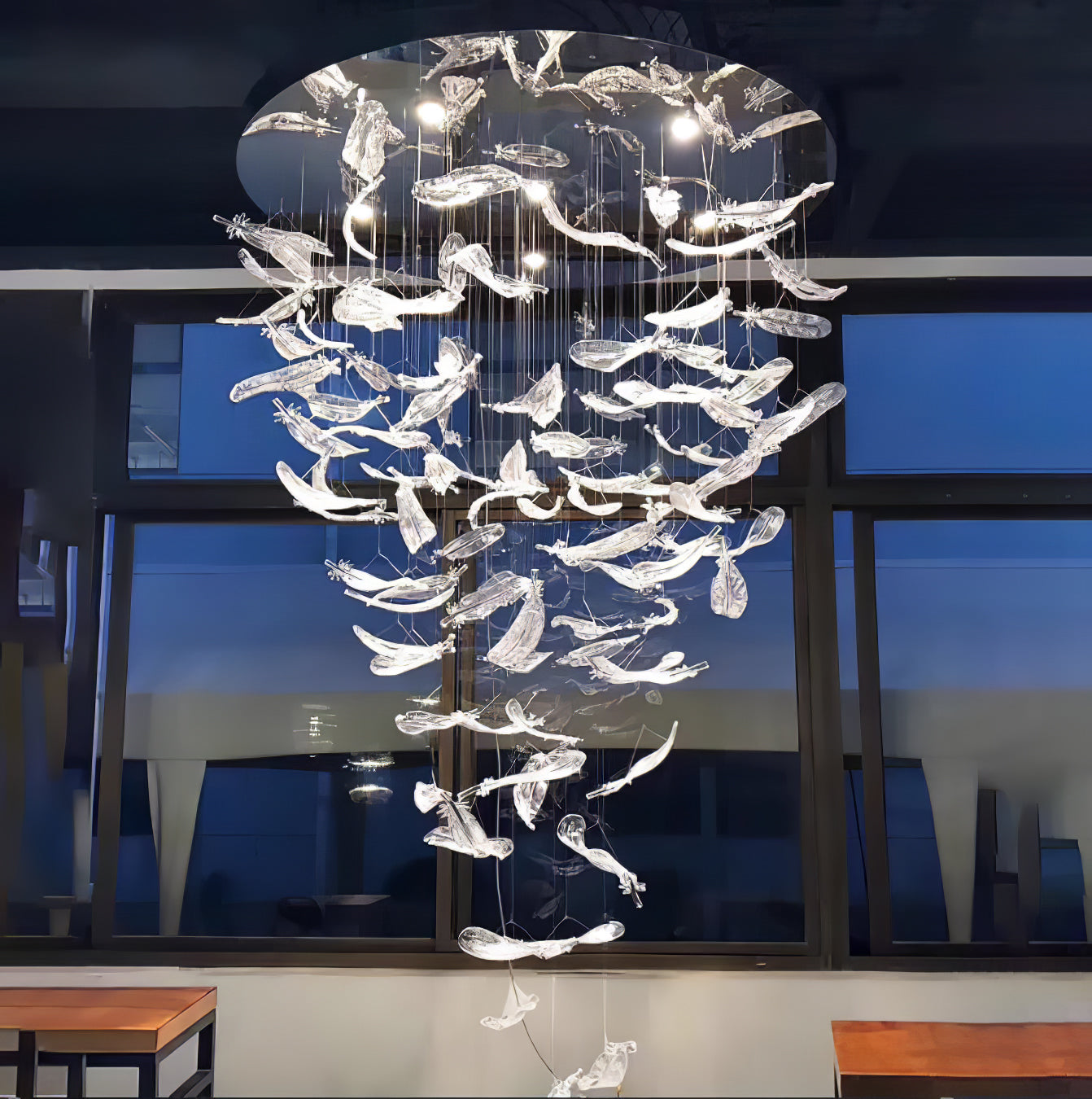 Elegant Glass Feather Chandelier - Modern Crystal Ceiling Light Fixture for Dining Room, Bedroom, or Living Room Decor