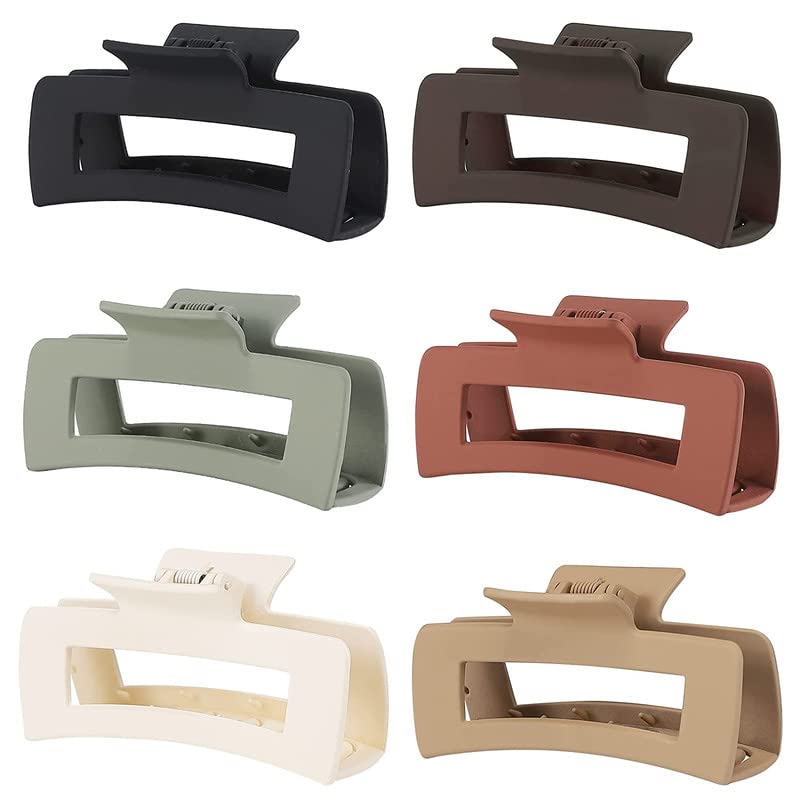 Aliba Collection 4 Inch Large Hair Claw Clips - 6 Pack Non-Slip Acrylic Banana Jaw Clips for Thick Hair, Women & Girls Hair Accessories (Brown) - Perfect for Ponytails, Buns & Everyday Styling