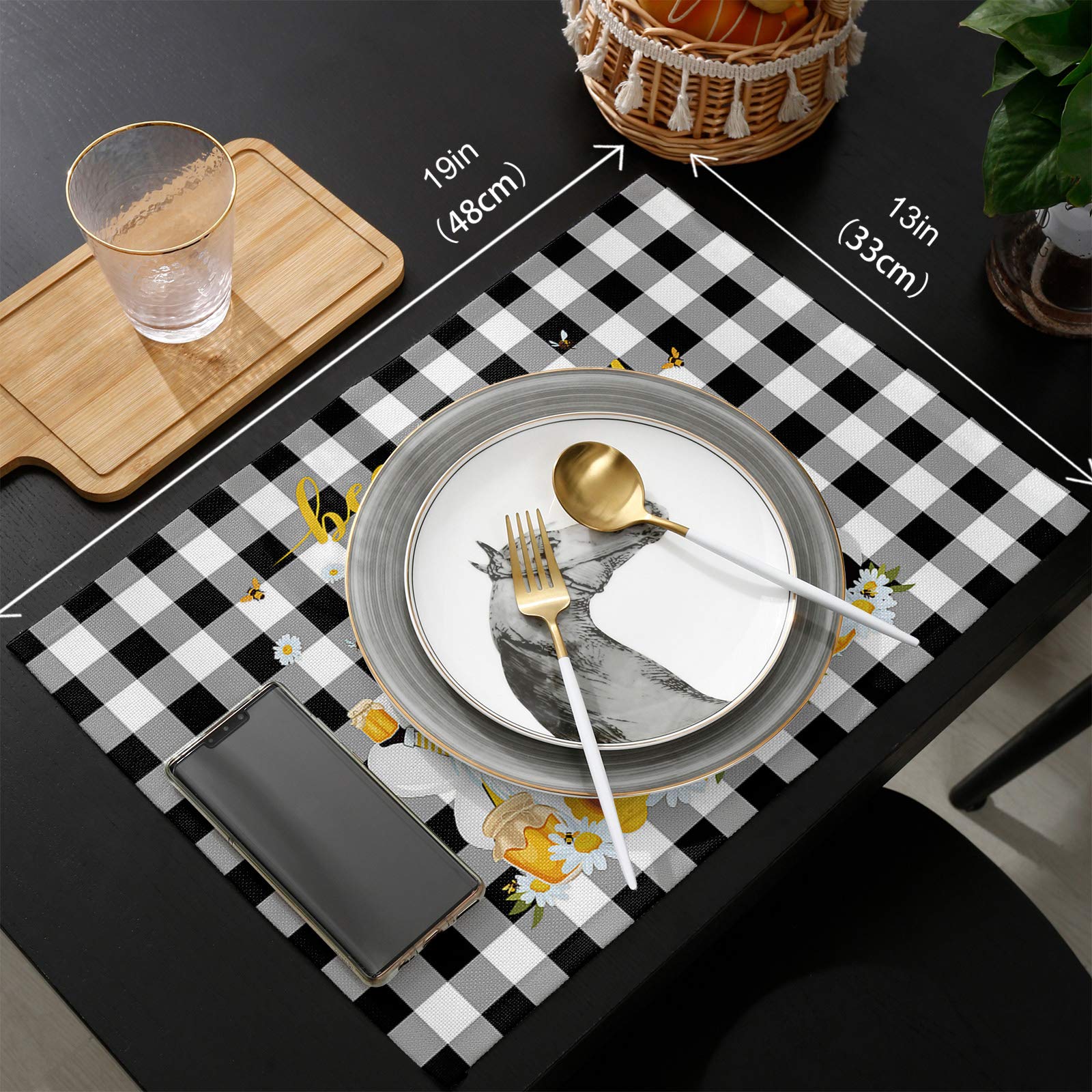 **Gnome Honey Daisy Bee Washable Placemats Set of 4 - 13