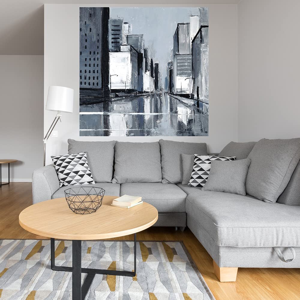 Shawn Mackey City Street Fine Art Canvas Print - Modern Wall Decor for Living Room, Bedroom, Office - 32x32 Inch Ready-to-Hang Painting - Perfect for Home, Office & Commercial Spaces