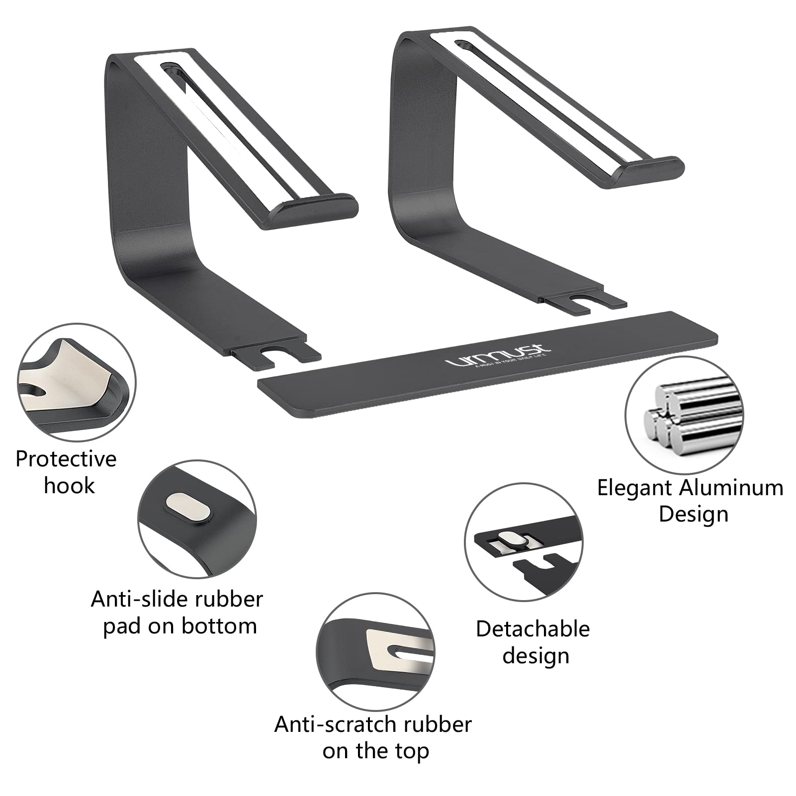 Urmust Aluminum Laptop Stand for Desk - Adjustable Ergonomic Notebook Riser Holder Compatible with MacBook Air Pro, Dell, HP, Lenovo, Samsung, Alienware 11-15.6