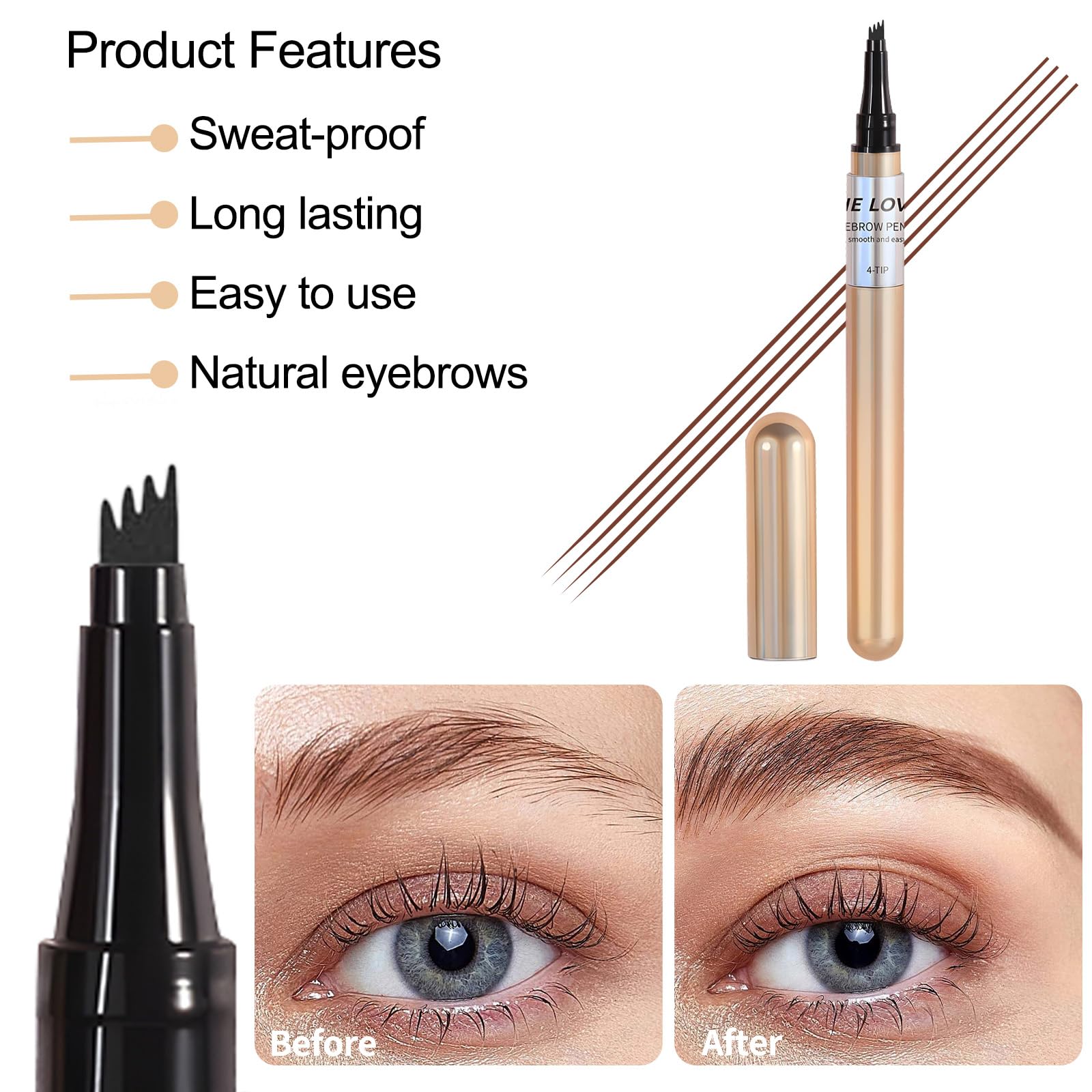 Natural Brow Eyebrow Pen - Waterproof Microblading Eyebrow Pencil for Women, Long-Lasting Brown Eyebrow Makeup (Red Brown) - Perfect for Daily Use, Professional Makeup & Special Occasions