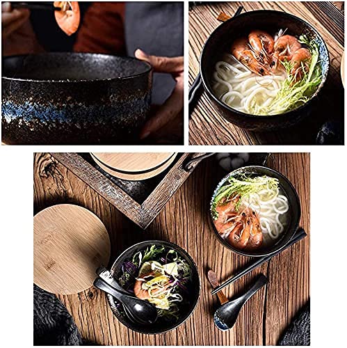 Japanese Style Ceramic Ramen Bowl - 50oz Large Capacity Vintage Noodle Bowl with Chopsticks & Spoon, Perfect for Ramen, Udon, Pho, Salad & Soup - Ideal for Home Dining, Restaurant Use & Gift Giving