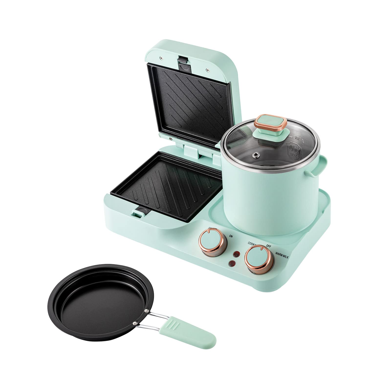 3-in-1 Electric Breakfast Station - Mini Toaster, Sandwich Maker & Food Steamer with Frying Pan & Boiling Pot for Quick Home Meals | Perfect for Busy Mornings, Dorm Rooms & Small Kitchens