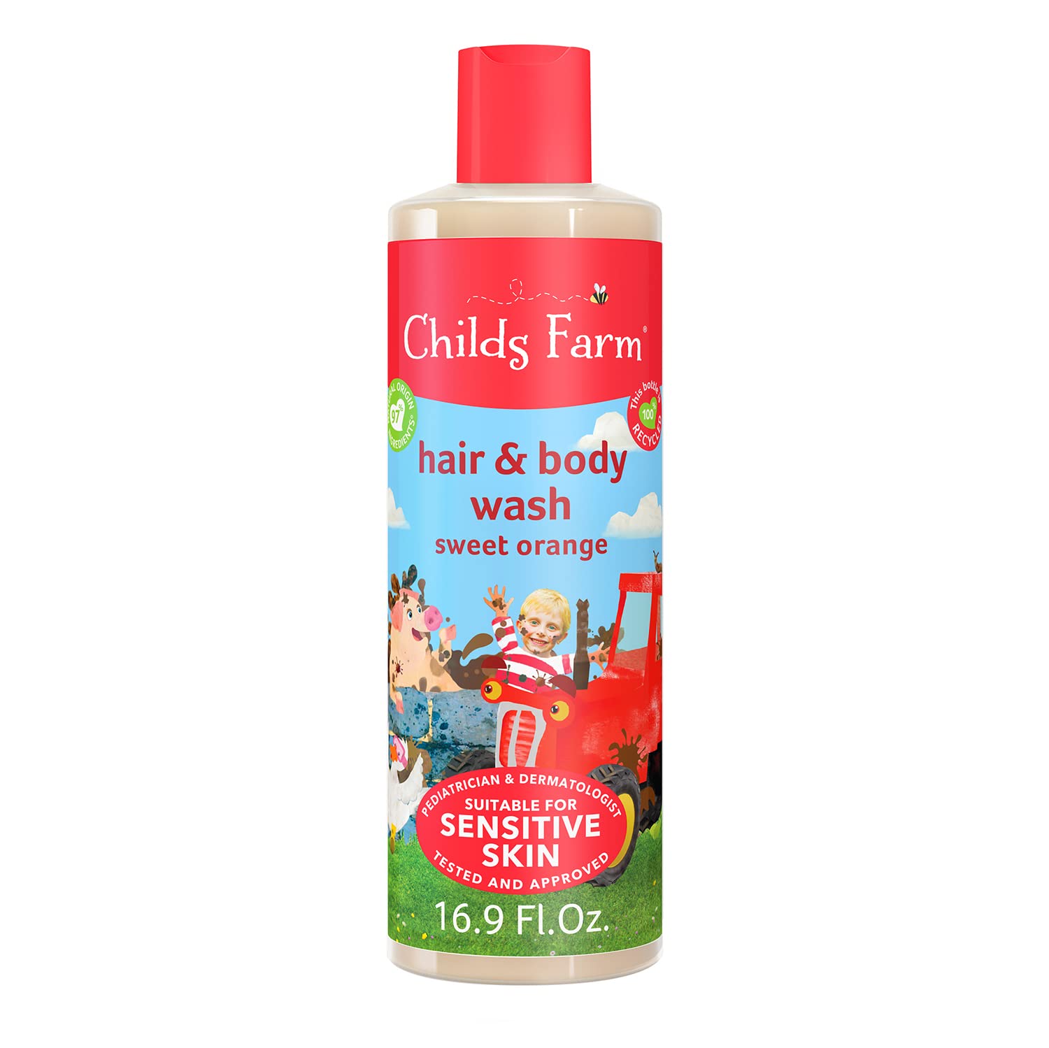 Childs Farm Organic Sweet Orange Kids Hair & Body Wash for Dry & Sensitive Skin - Gentle Cleansing, Vegan & Cruelty-Free, 16.9 fl oz - Perfect for Bath Time & Daily Hygiene
