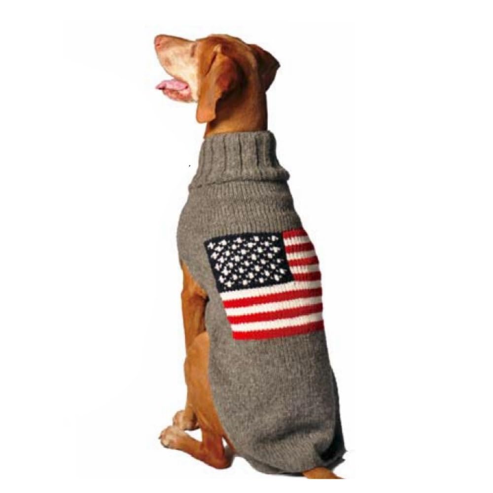 Chilly Dog American Flag Dog Sweater - Small Red White & Blue Knitted Dog Sweater for Small Dogs - Perfect for Winter Walks & 4th of July Pet Costumes