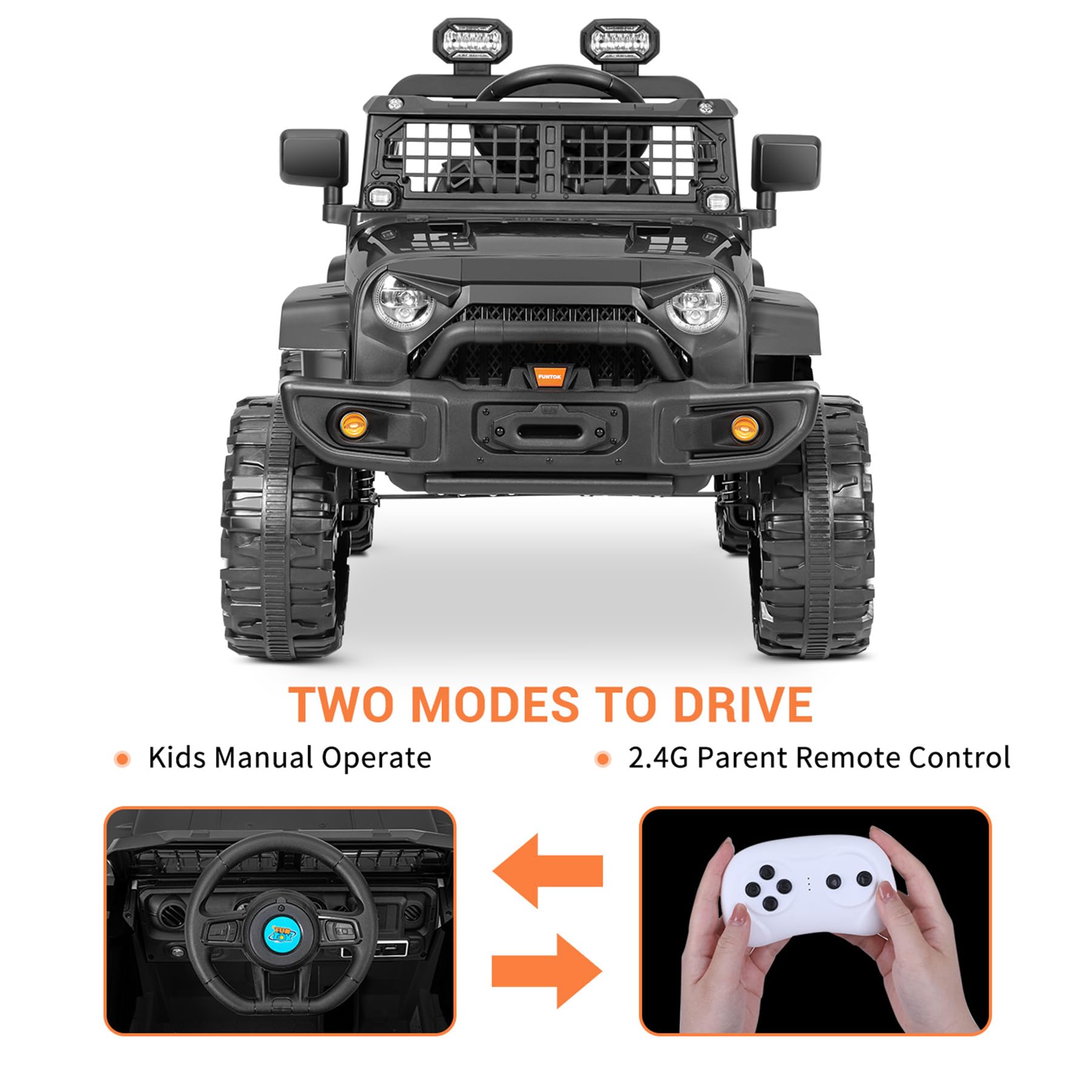Kimbosmart 12V Kids Electric Ride-On Car with LED Lights, Horn, Radio & USB/AUX/MP3 - Black | Fun Outdoor Toy Vehicle for Toddlers & Children | Perfect for Birthday Gifts, Backyard Play & Park Adventures