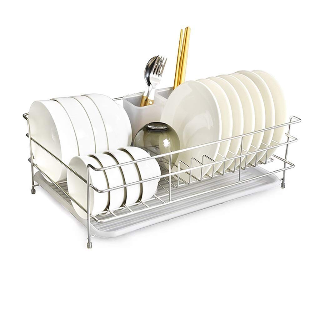 Stainless Steel Expandable Dish Drying Rack with Cutlery Holder - Over The Sink or Countertop Kitchen Drainer - Rustproof & Space-Saving for Small Kitchens (Perfect for Apartments, Dorms & RV Use)
