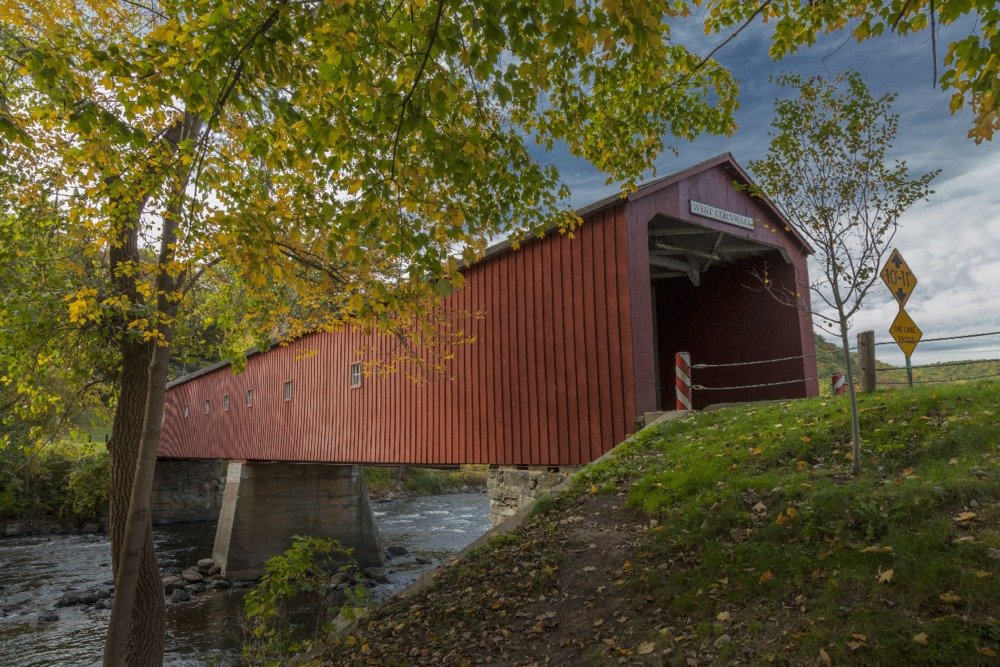 Red Covered Bridge - 36x54 Giclee Gallery Print - Travel Poster Wall Art Decor - Perfect for Living Room, Bedroom & Office Wall Decor