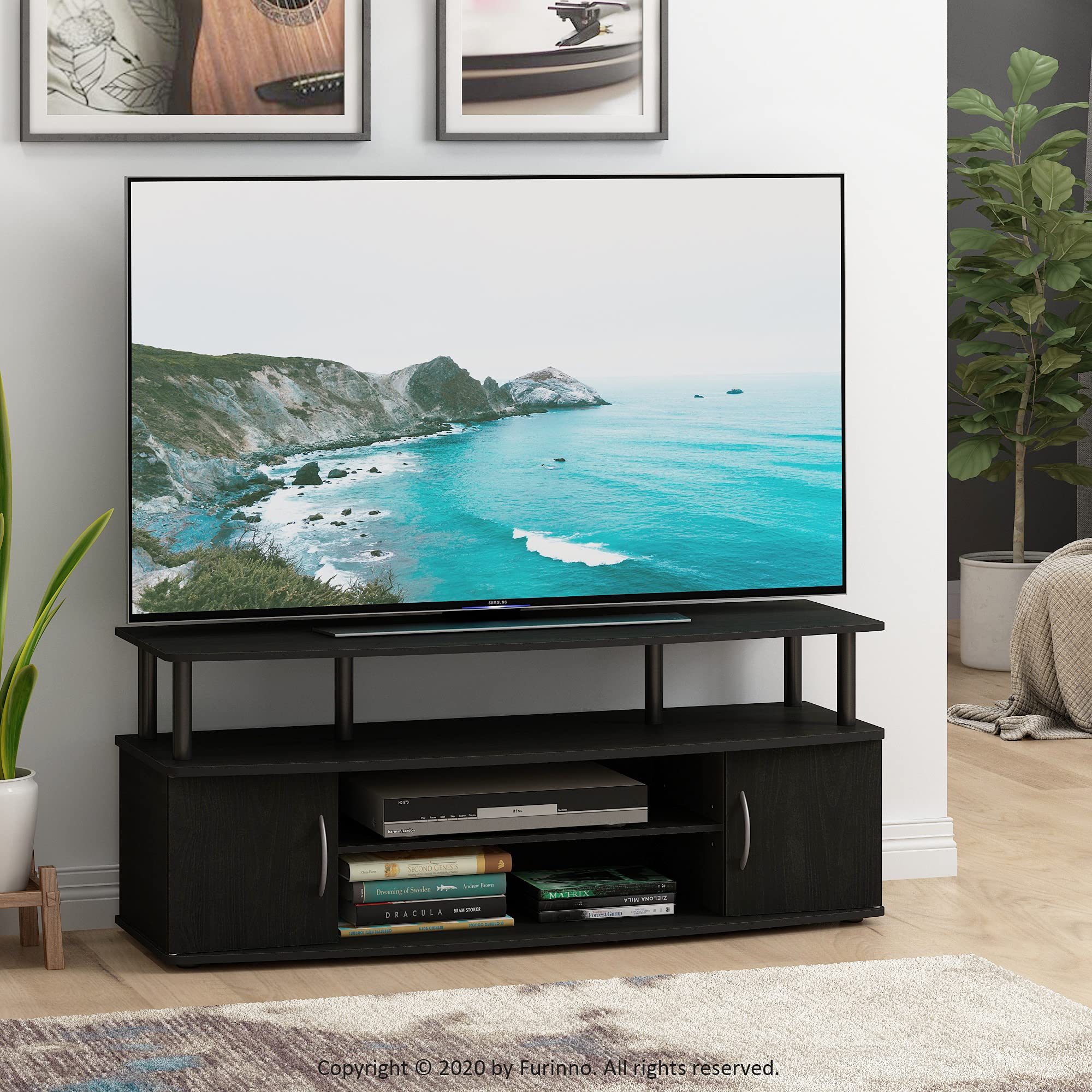 Furinno Simplistic 2-Piece End Table Set & JAYA Large TV Stand for 55 Inch Flat Screens - Perfect for Living Room, Bedroom, and Home Theater Setup