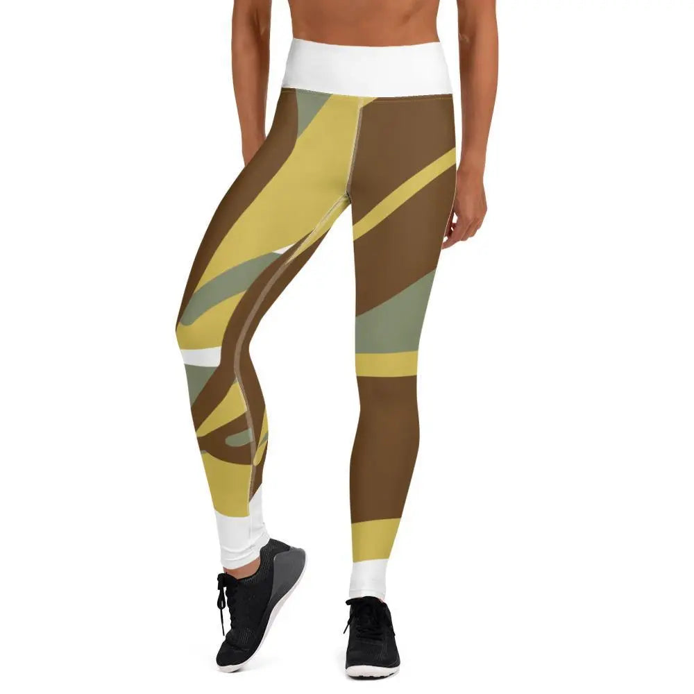 Comfortable Yoga Leggings for Women - High Waisted Stretchy Workout Pants in Green & Brown | Perfect for Yoga, Gym, Running & Lounge Wear