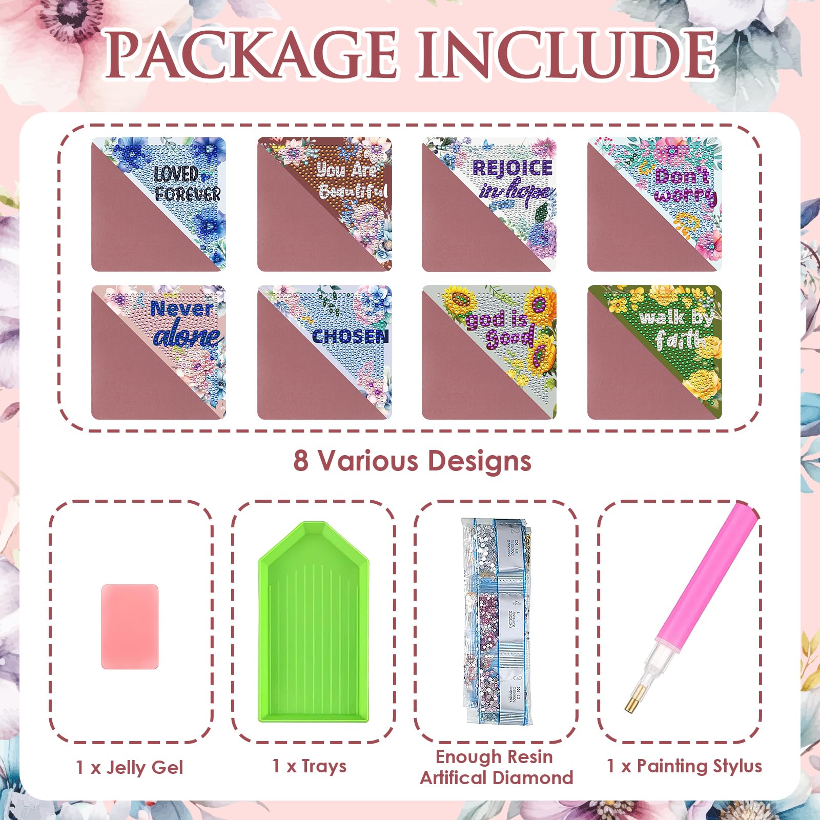 8 Pcs Christian Diamond Painting Bookmarks - Bible Verse Triangle Diamond Art Corner Bookmarks Kit, Inspirational Flower Religious DIY Bookmark Set for Beginners & Adults, Perfect Gift for Reading Lovers | Great for Bible Study, Journaling & Book Club Gifts