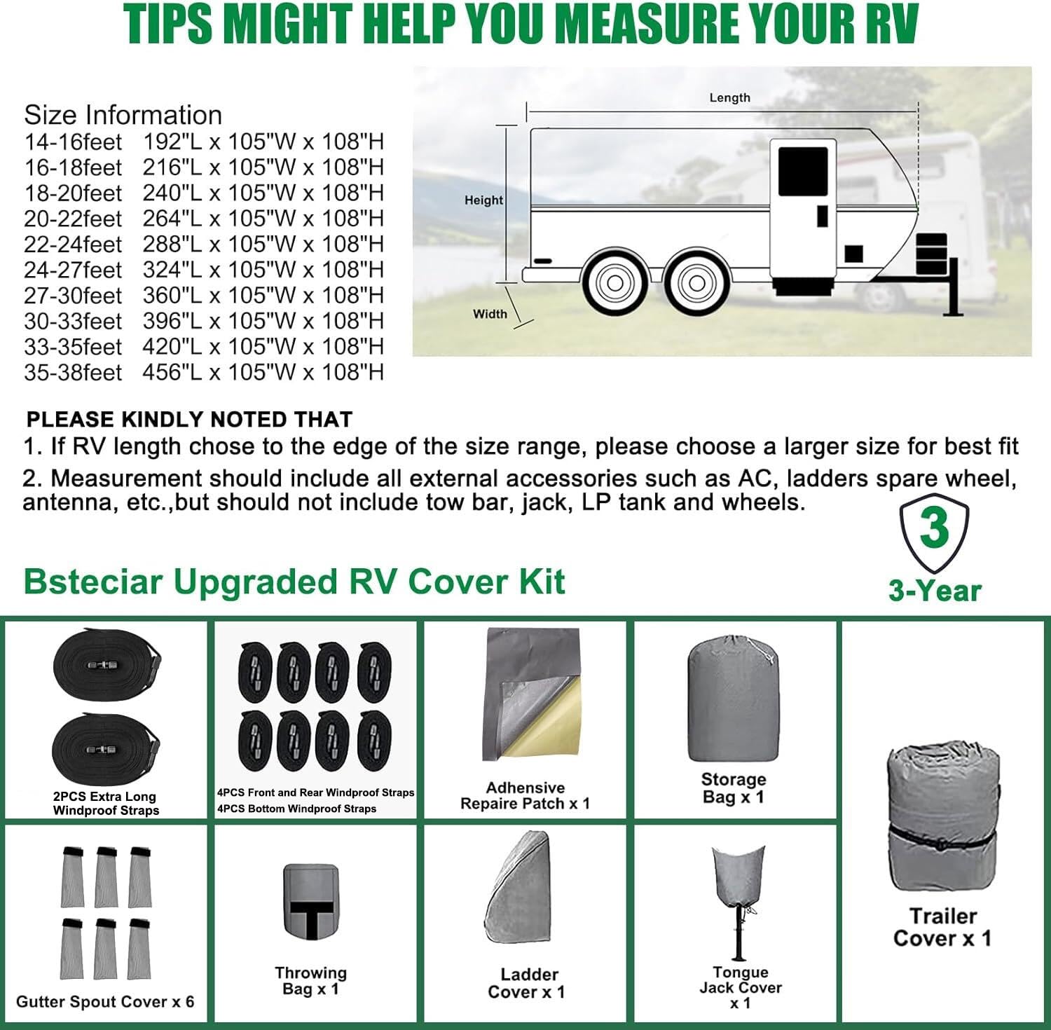 **Upgraded 300D Oxford RV Cover for Travel Trailers 35'-38' – Waterproof, Windproof, UV-Resistant Camper Cover with Tongue Jack Cover & Repair Patch – Perfect for Motorhome, Fifth Wheel, and Travel Trailer Protection**    *(Use Case: Ideal for long-term outdoor storage, winter protection, and shielding RVs from harsh weather conditions like rain, snow, and sun damage.)*