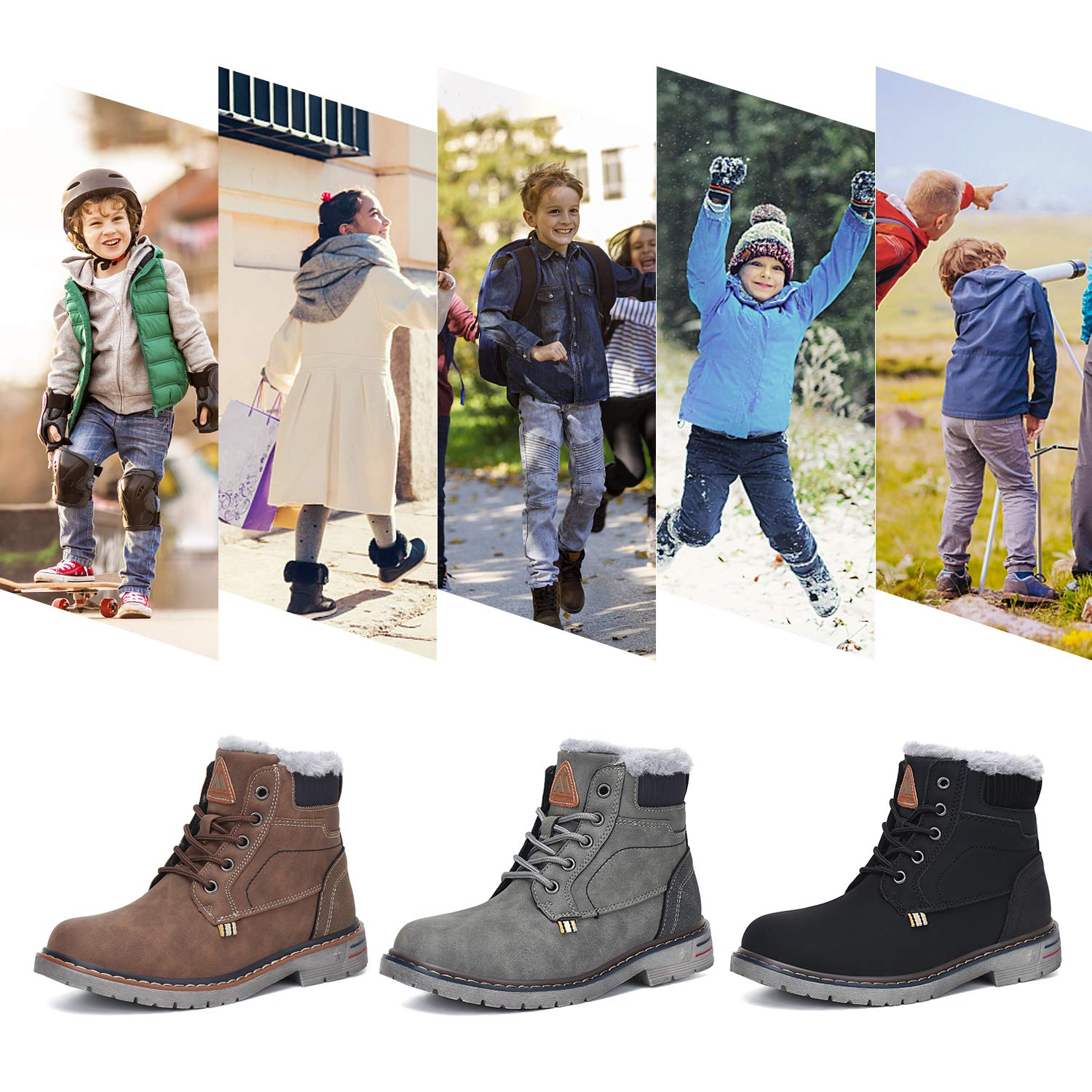 Mishansha Kids Winter Snow Boots - Waterproof Hiking Boots for Boys & Girls, Fur Lined Warm Shoes for Cold Weather Outdoor Activities - Perfect for Snow Play, Hiking & Winter Walking