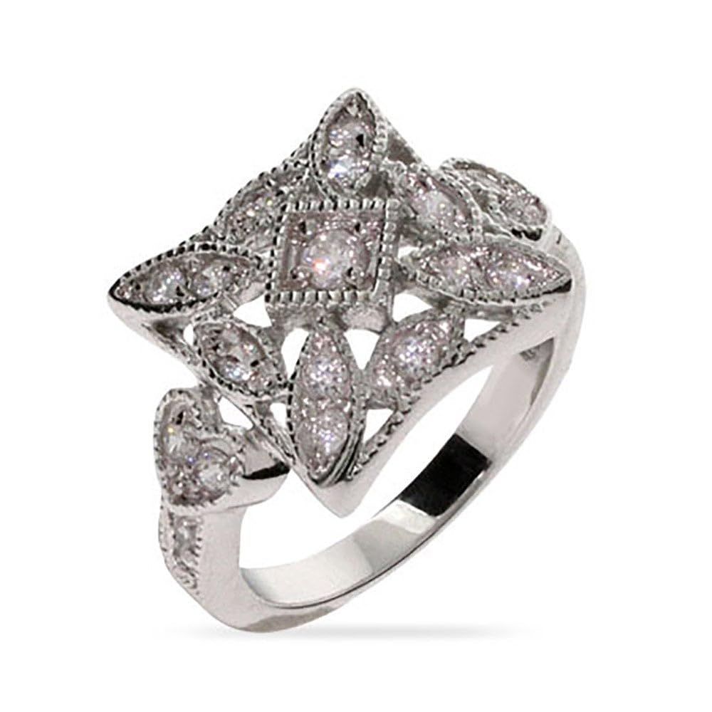 EVE'S ADDICTION Square Vintage Style Cubic Zirconia CZ Ring - Elegant Gift for Mom, Birthday, Anniversary, Wedding, or Special Occasion Jewelry