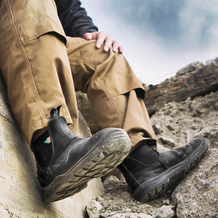 Blundstone 163 Premium Leather Work & Safety Boots for Men - Black Steel Toe, Slip Resistant, Comfortable for Construction & Outdoor Work