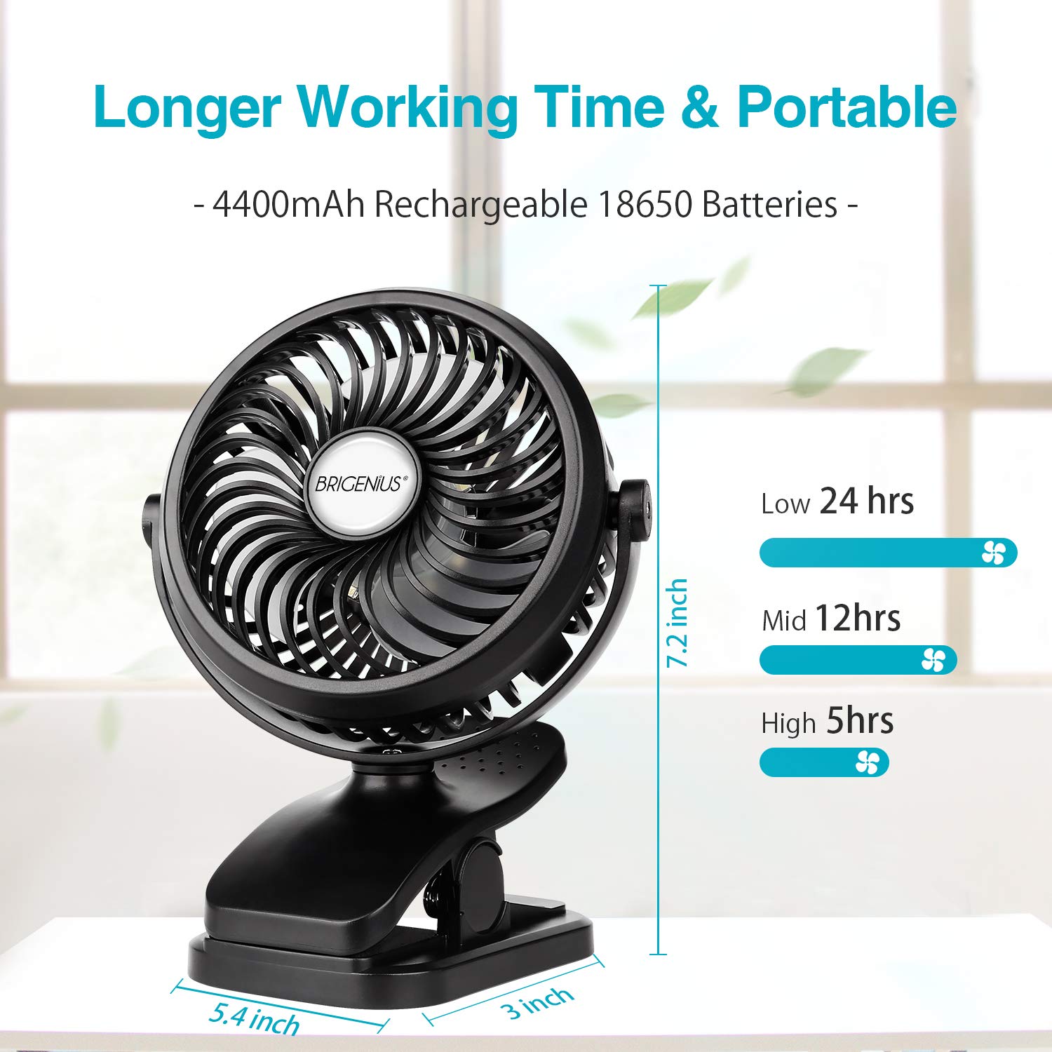 Rechargeable 2200mAh Battery Operated Clip-On Camping Fan with LED Lights - 3-Speed Mini Desk Fan for Baby Stroller, Home Office, Travel - Portable Personal Fan for Indoor Outdoor Use, Camping & More