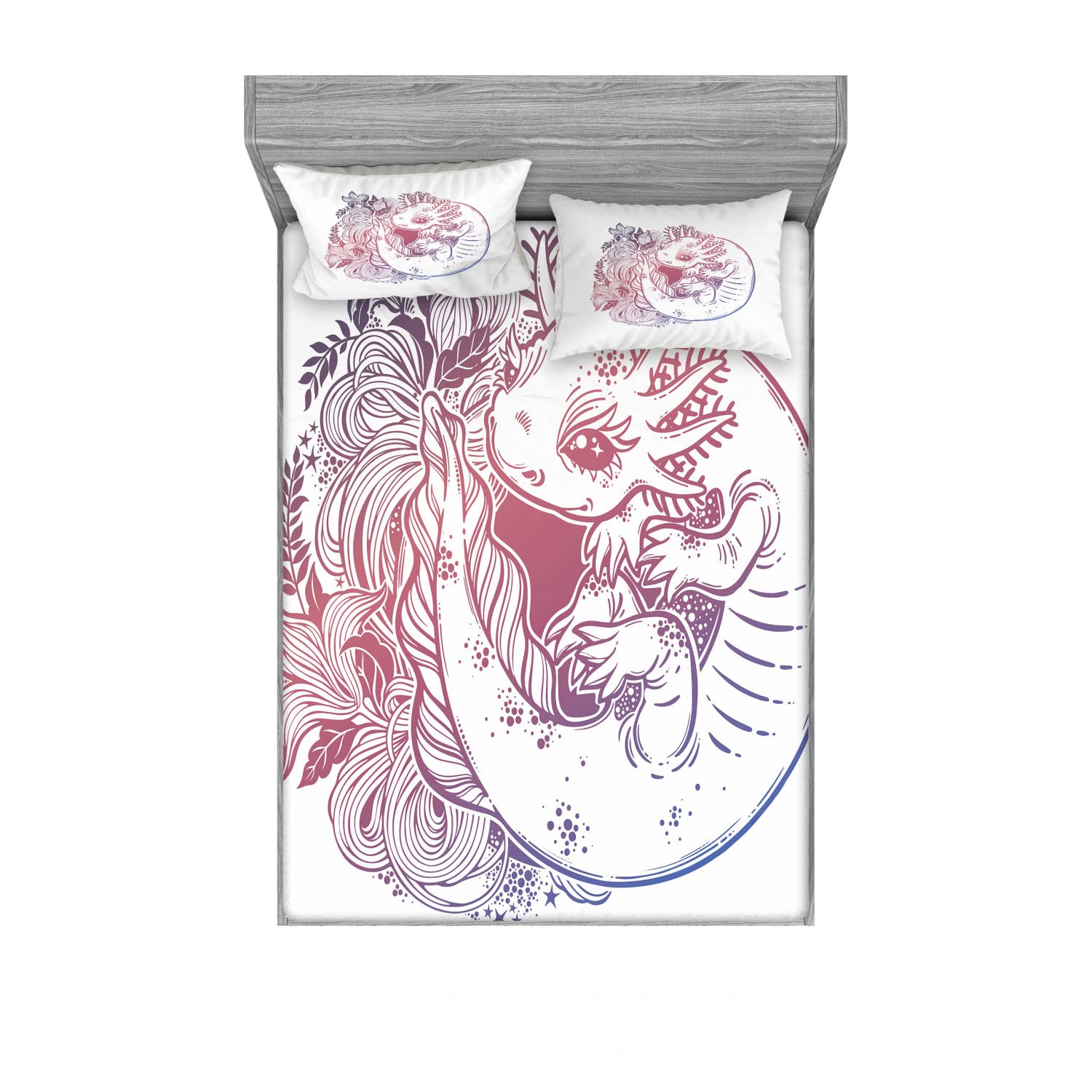 Ambesonne Bohemian 2-Piece Full Size Fitted Sheet Set with 4 Pillow Shams - Cute Axolotl Monster Print Multicolor Bedding - Soft Microfiber Sheets for Kids & Teens Room Decor - Perfect for Bedroom, Dorm, Sleepovers & Gift Giving