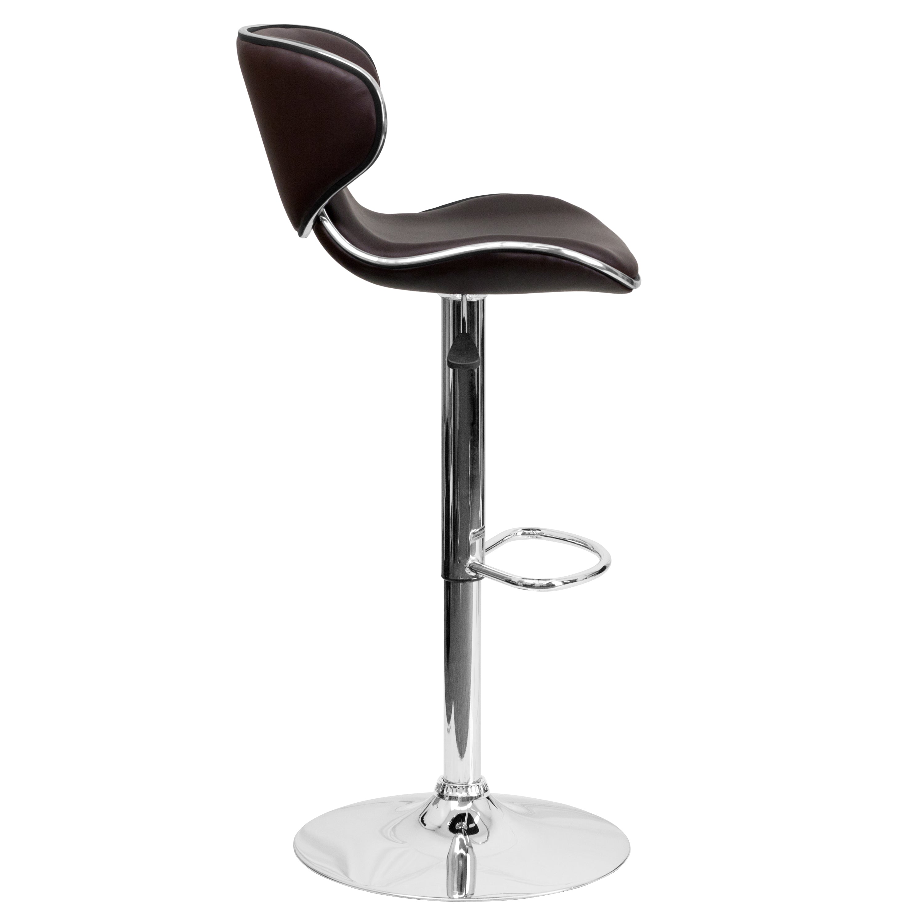 Devin Contemporary Adjustable Height Barstool - Black Vinyl Upholstery, Chrome Base - Modern Kitchen Island & Home Bar Stool for Dining & Entertaining