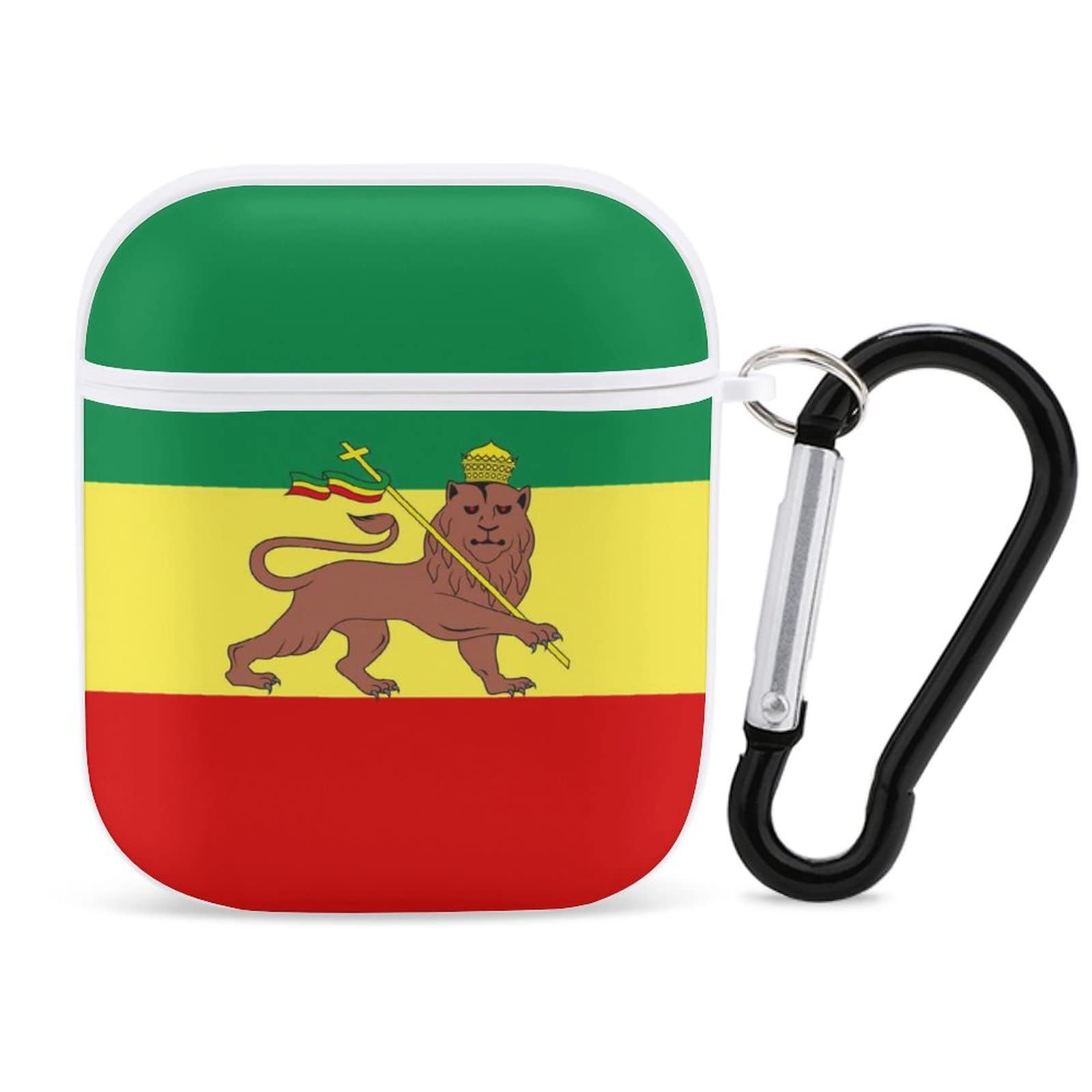 Durable Rasta Lion Flag AirPods 1 & 2 Protective Case with Keychain - Anti-Drop Headphone Cover for Travel, Gym & Daily Use - Jamaica Reggae Inspired Design