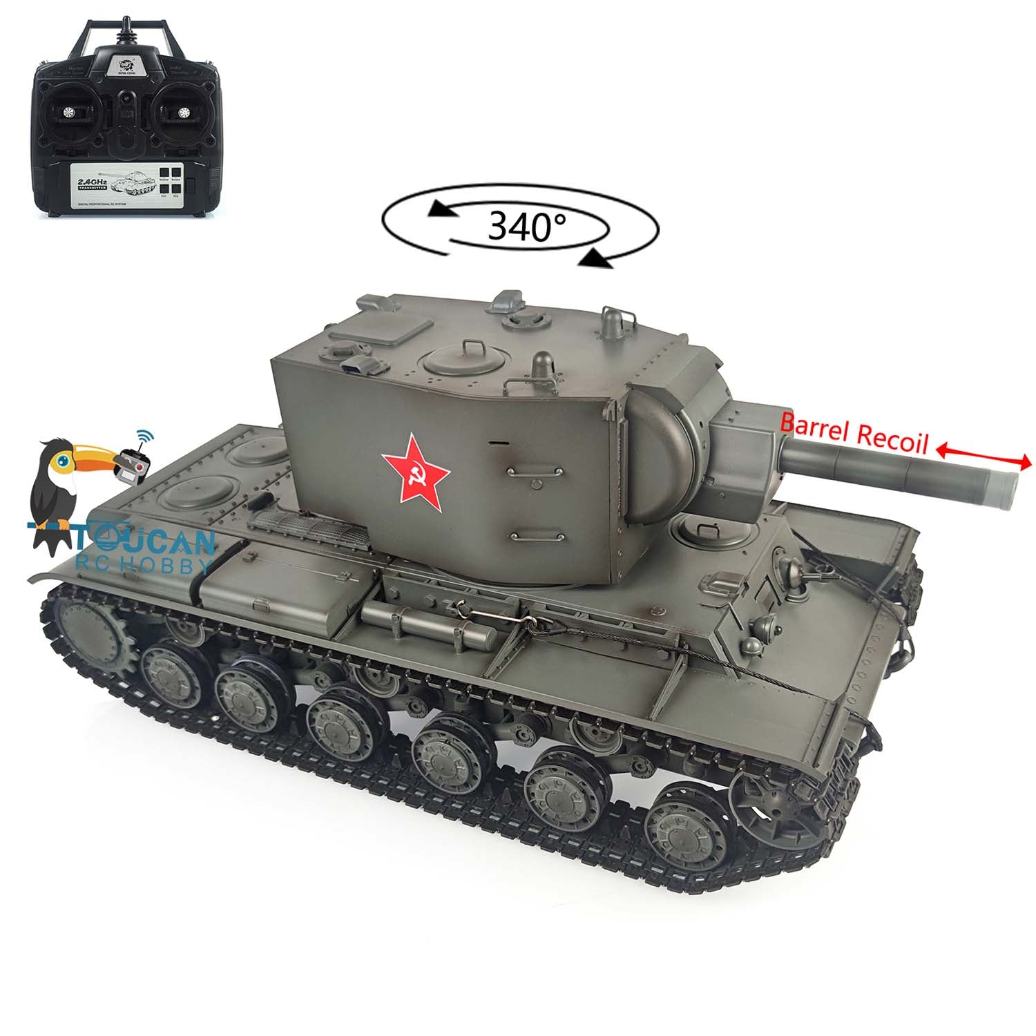 Henglong 1/16 Scale 7.0 Plastic Painted KV-2 Soviet RC Tank with Barrel Recoil, Suspension Arms & BB Shooting - Ready to Run (RTR 3949) - Perfect for Military Enthusiasts and RC Hobbyists