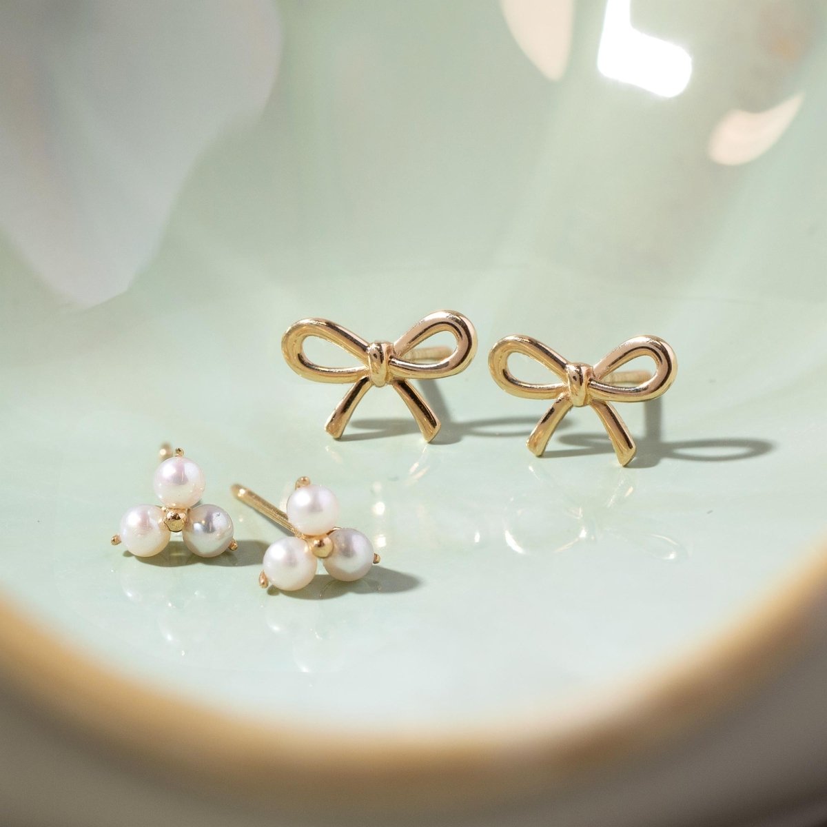 14K Gold Bow Stud Earrings for Women - Elegant & Dainty Jewelry Gift for Girls, Teens, Bridesmaids - Perfect for Weddings, Parties, Date Nights